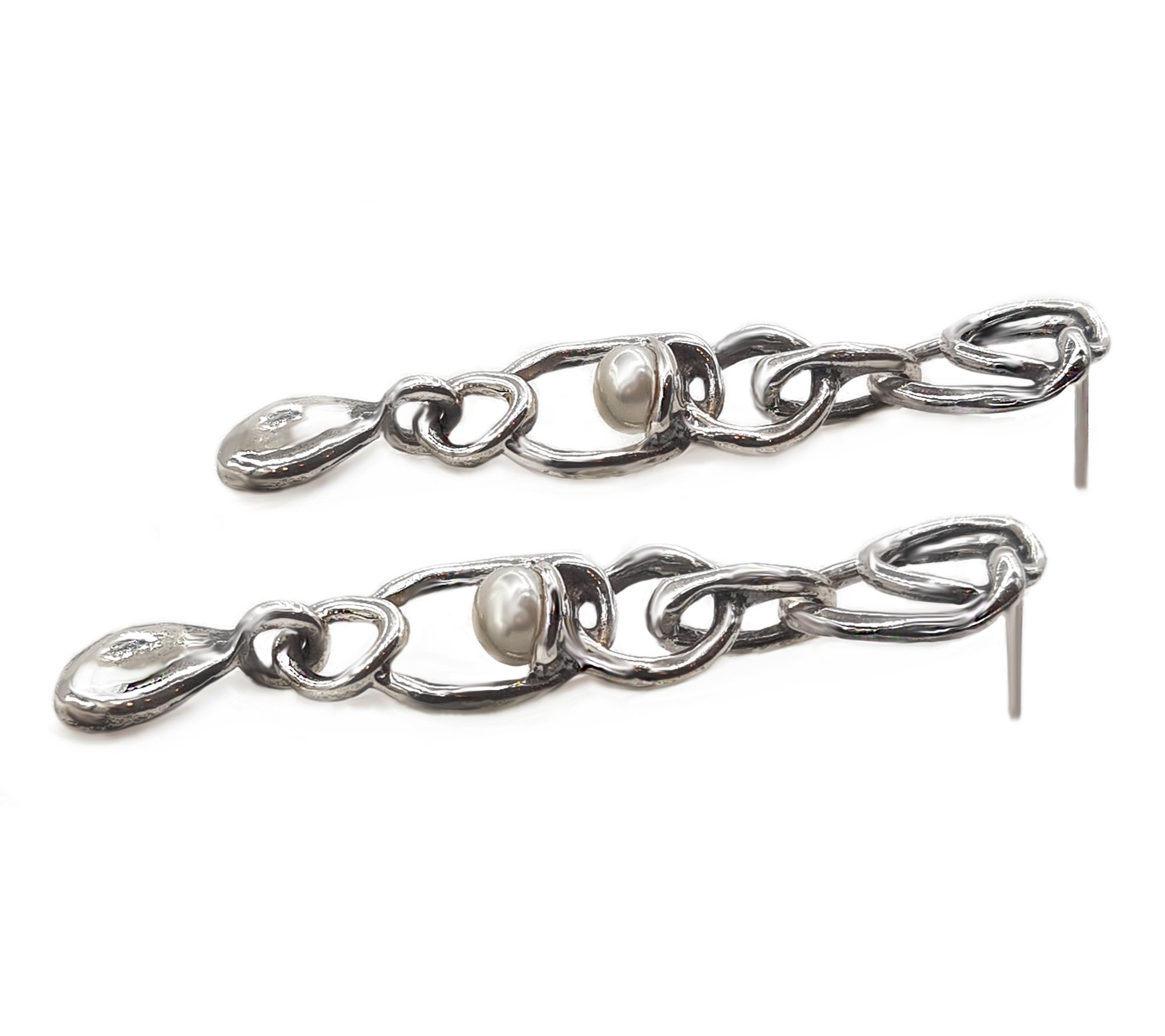 Hagit Sterling Silver Cultured Pearl & Nugget Earrings