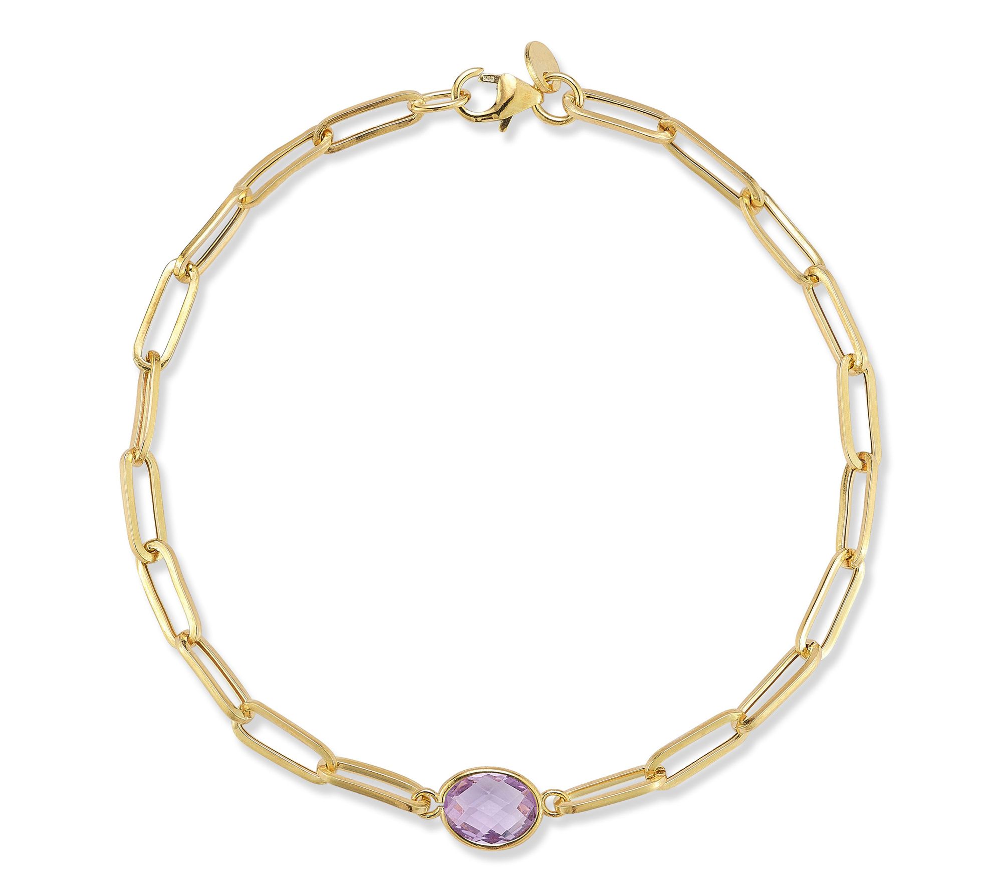 Italian Gold Oval Cut Gemstone Paperclip Bracelet, 14K