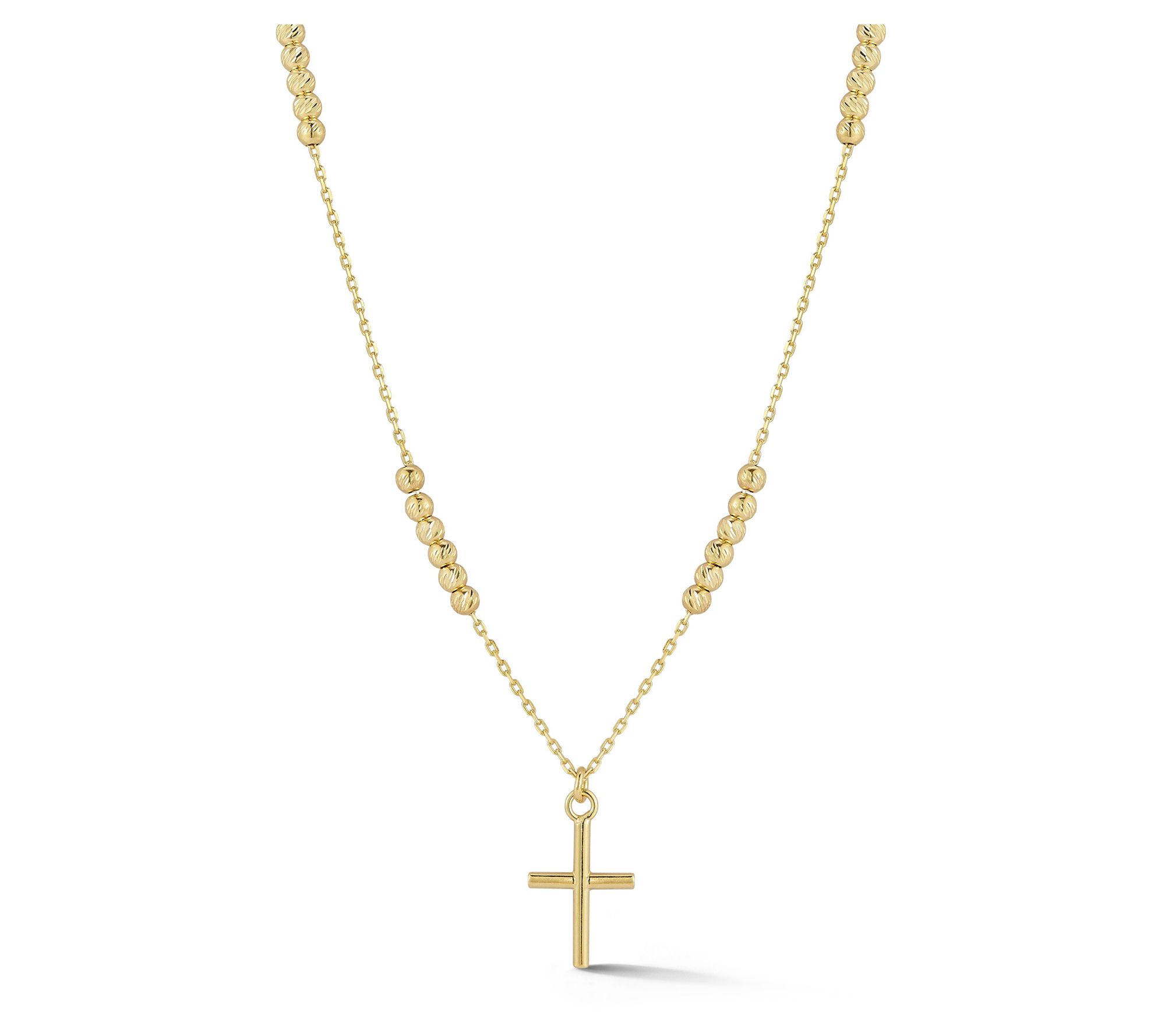 Italian Gold Cross Beaded Necklace, 14K