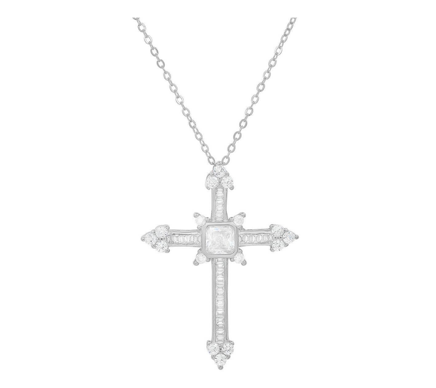 Diamonique 1.15 cttw Cross Pendant w/ Chain, Sterling Silver