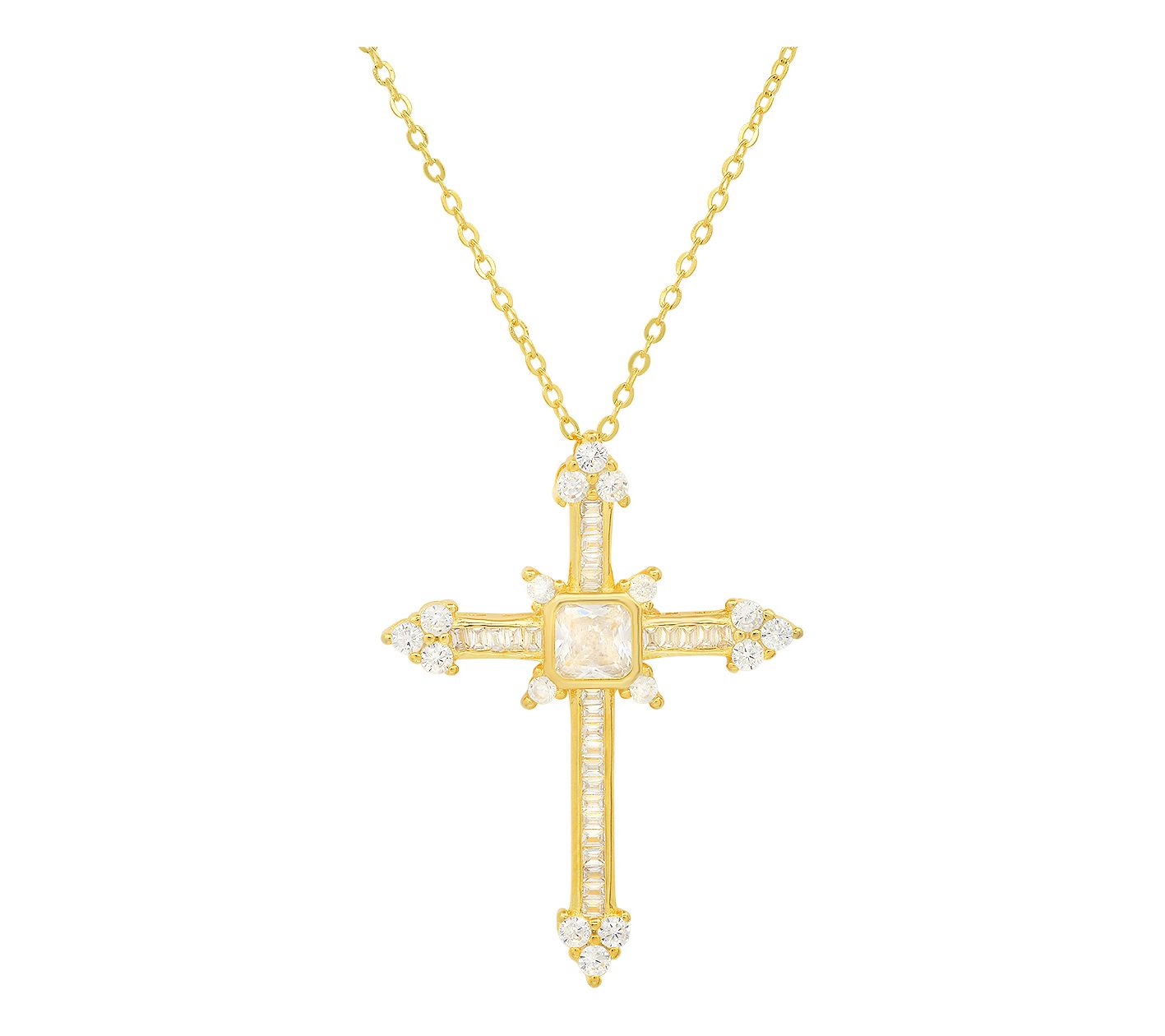 Diamonique 1.15 cttw Cross Pendant w/ Chain, Sterling Silver