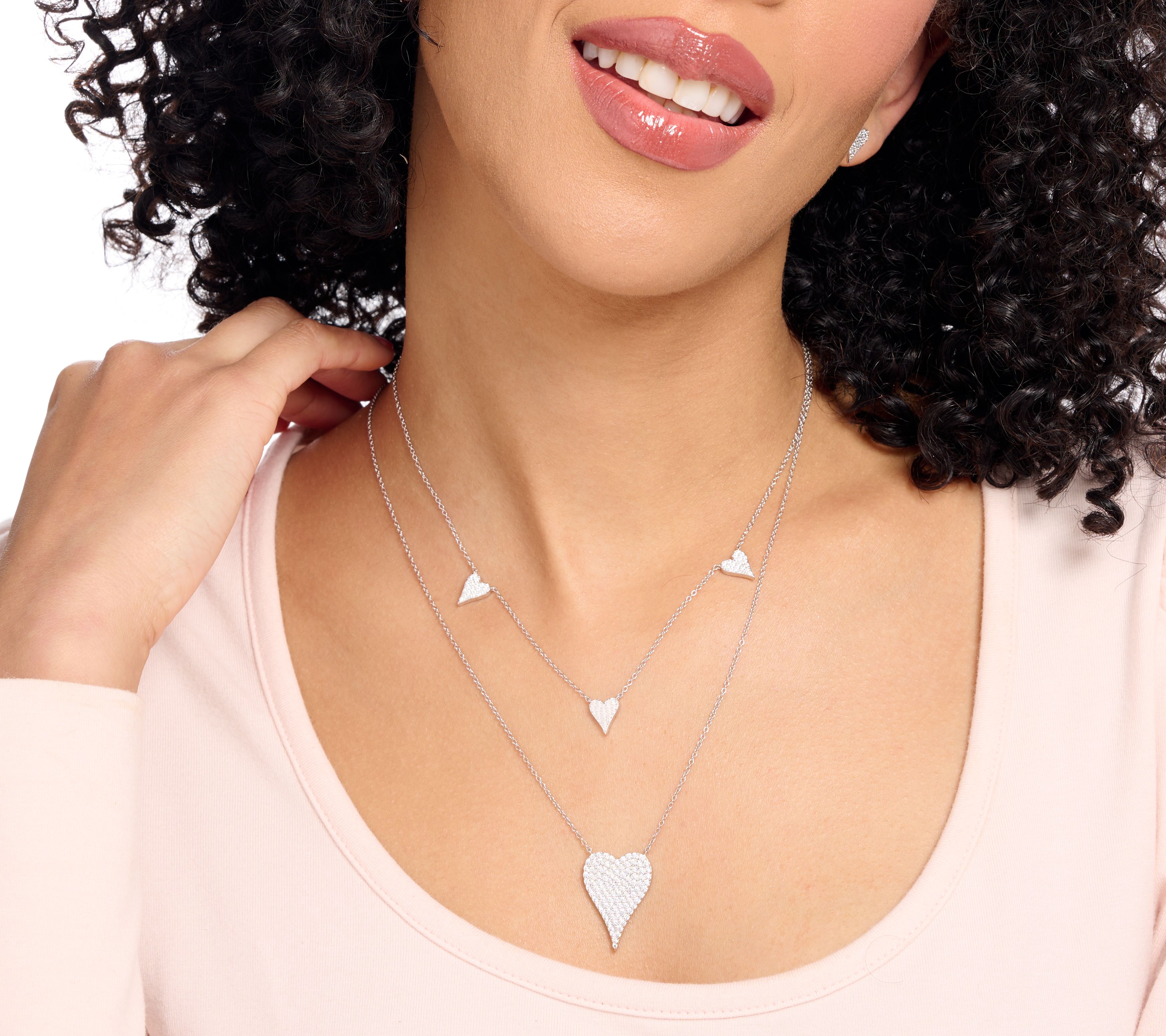 Diamonique x Jennifer Miller Choice of 3 or 5 Heart Station Necklace Sterl QVC