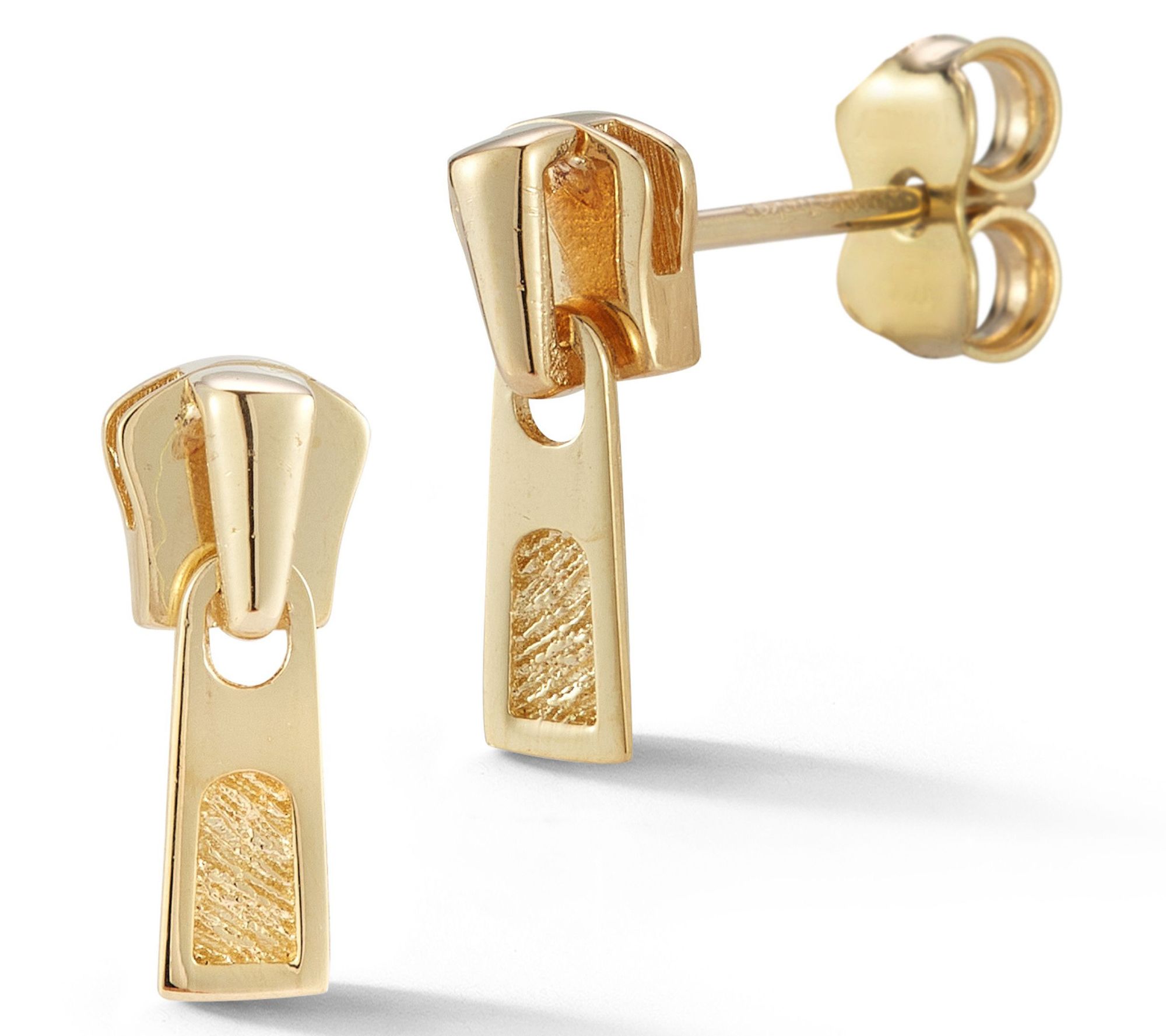 Luminosa Gold Zipper Pull Tab Stud Earrings, 14K