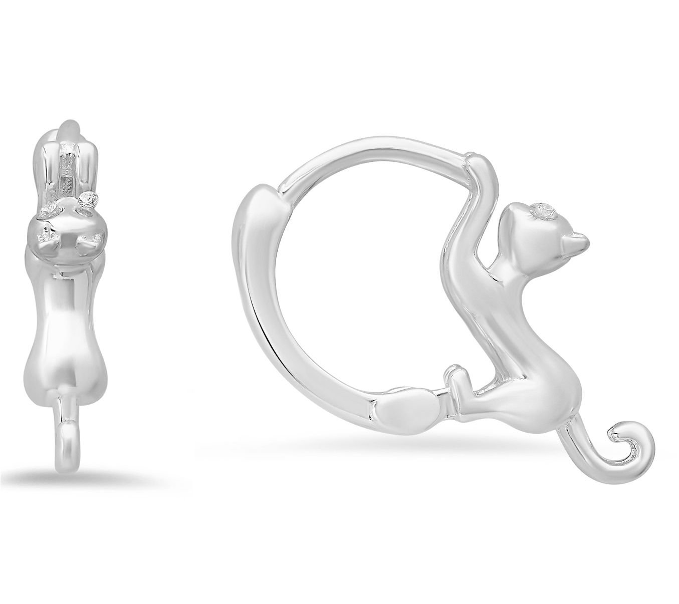 Diamonique Petite Kitty Cat Hoop Earrings, Sterling Silver