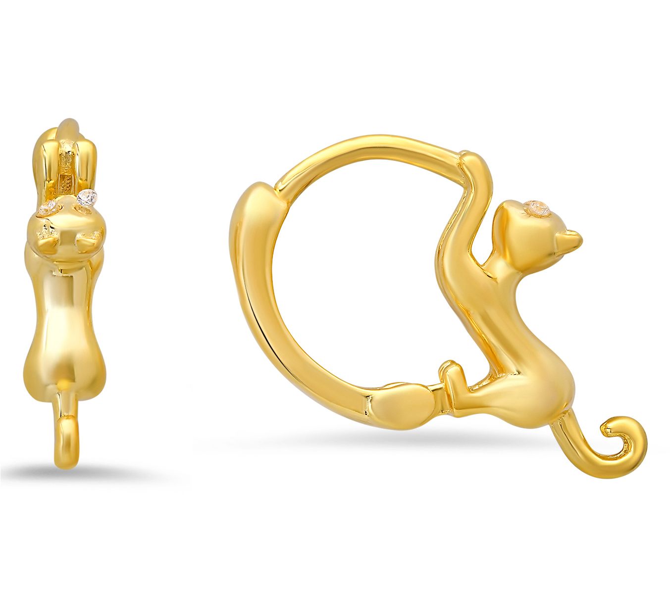 Diamonique Petite Kitty Cat Hoop Earrings, Sterling Silver