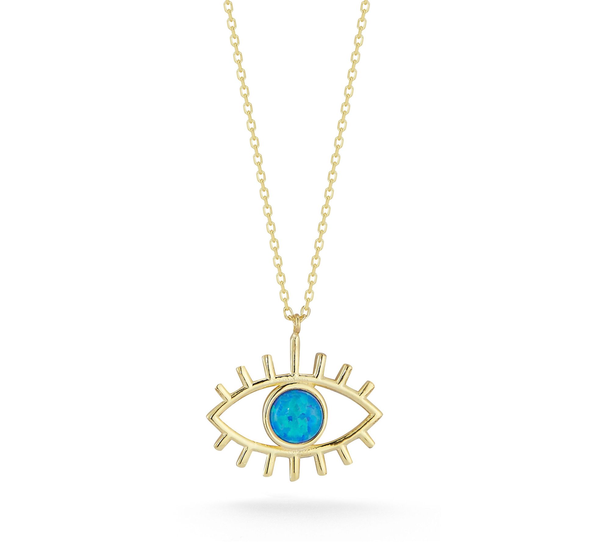 Sterling Silver Simulated Blue Opal Eye Necklace, Sterling