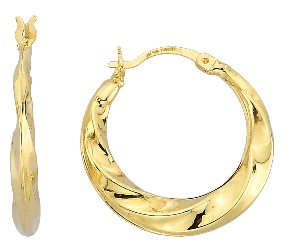 Adorna 14K Gold Twisted Polished 1" Hoop Earrings