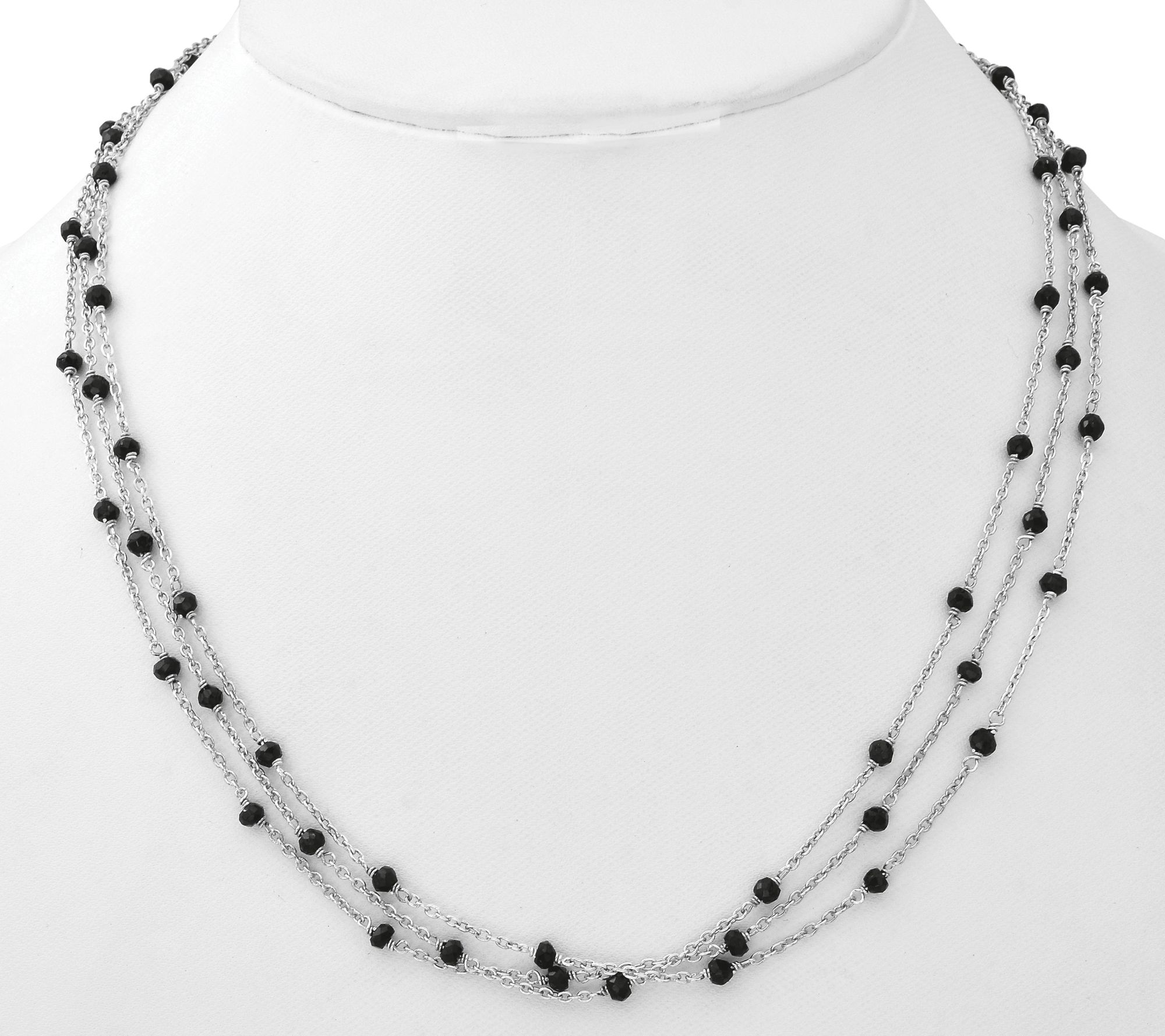 Sterling Silver Layered Black Spinel Beaded Necklace