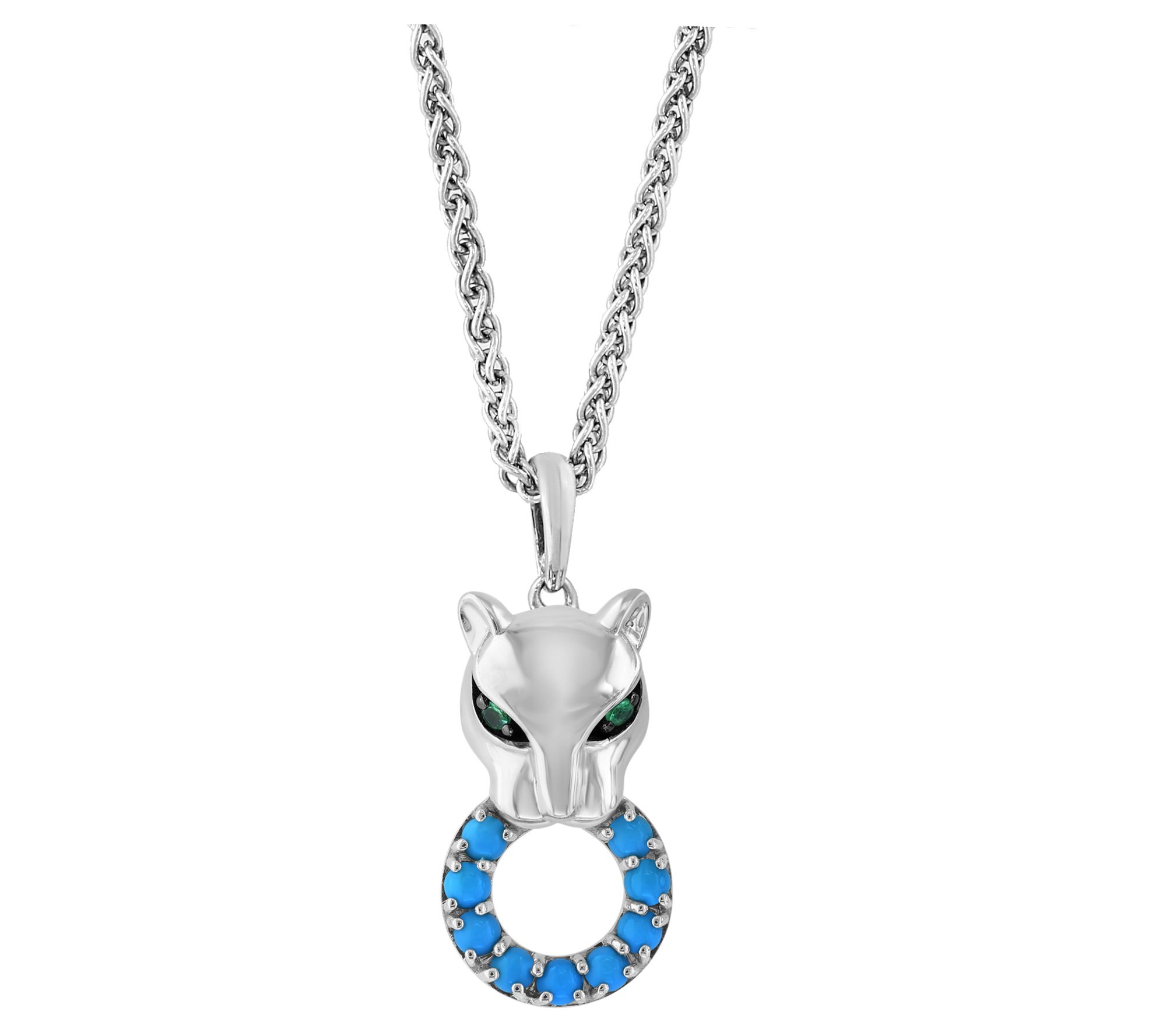 Effy Turquoise & Tsavorite Panther Pendant w/ Chain, Sterling