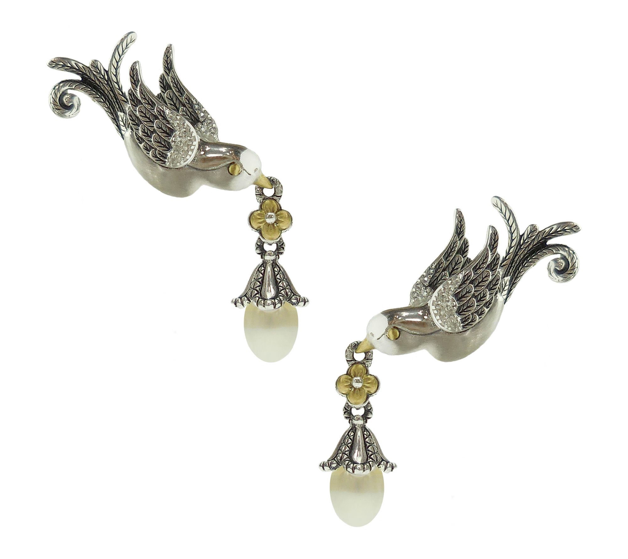 Barbara Bixby Sterling & 18K Cultured Pearl Sparrow Earrings