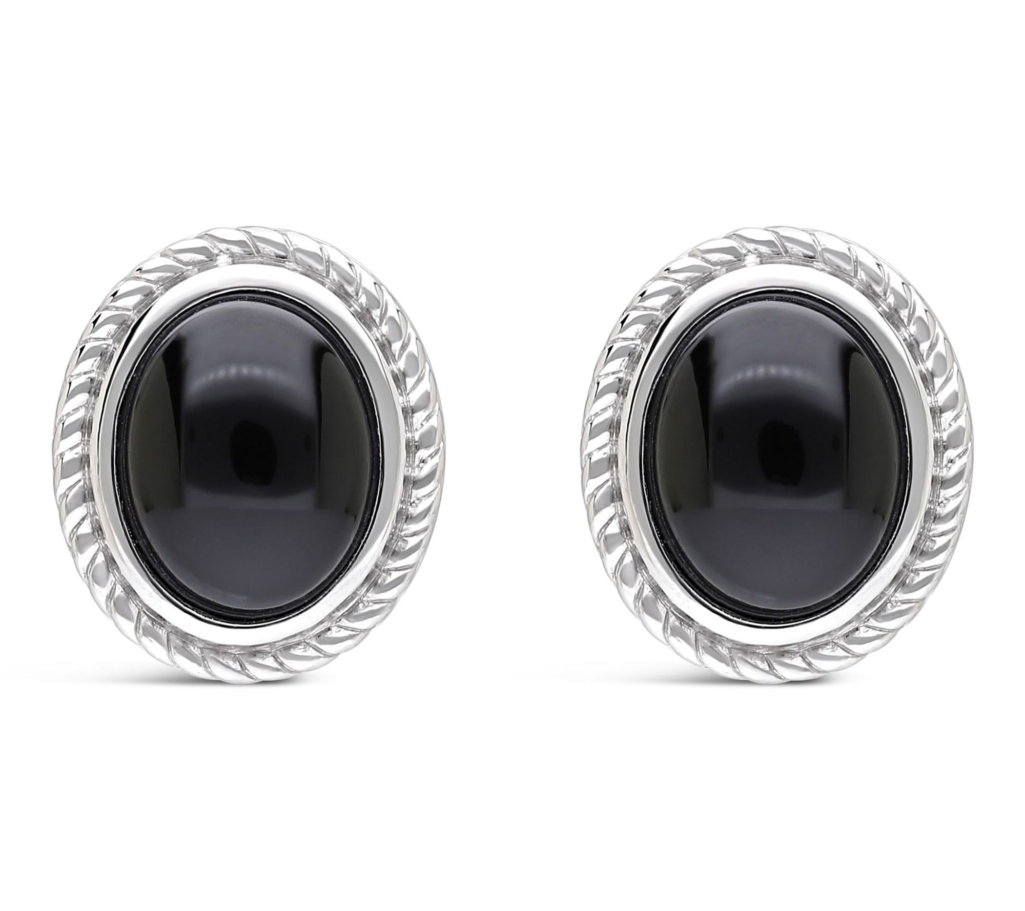 Ariva Sterling Silver Arden Oval Onyx Button Earrings