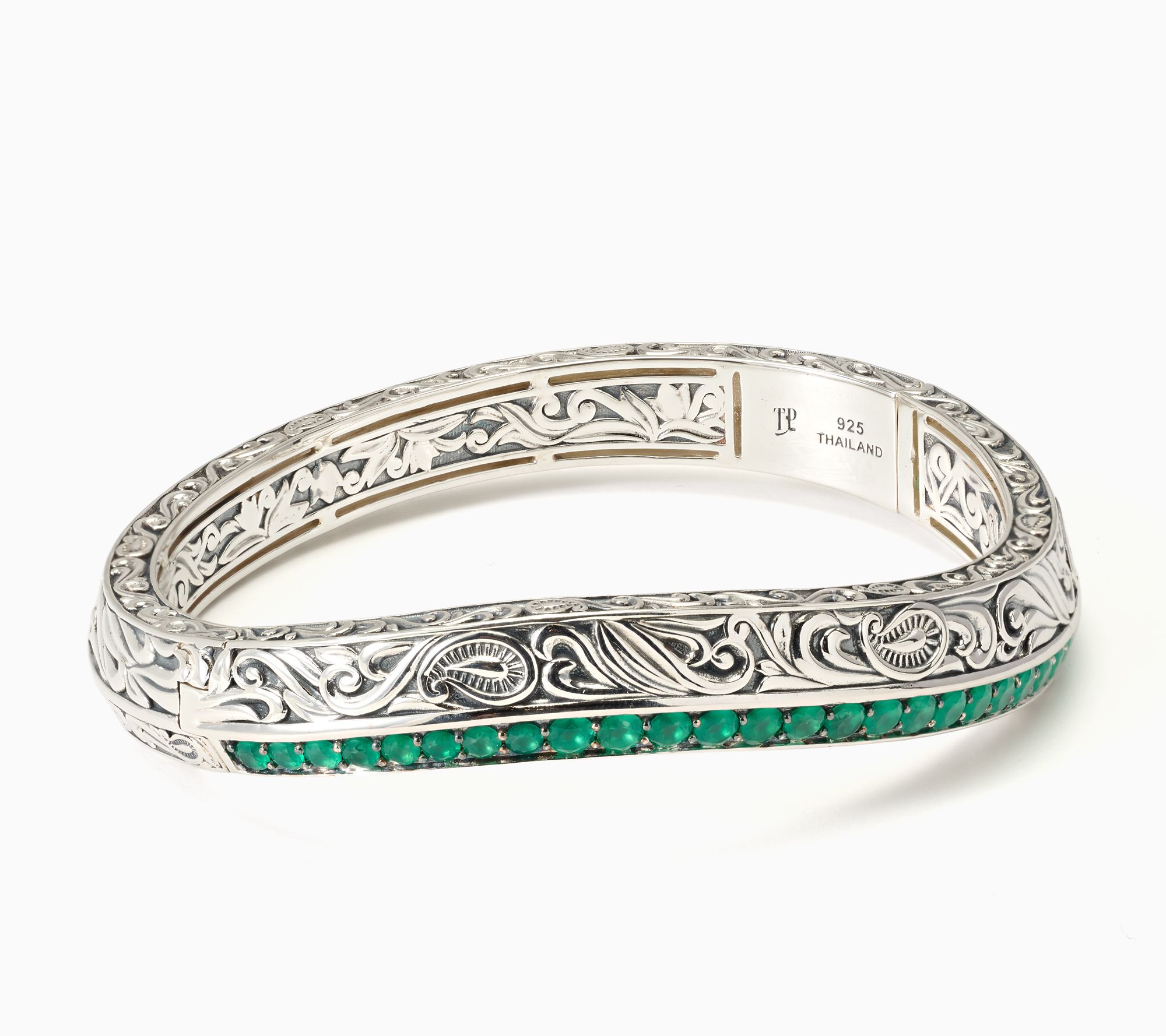 Third Person Sterling Silver Pave Gemstone Bangle Bracelet