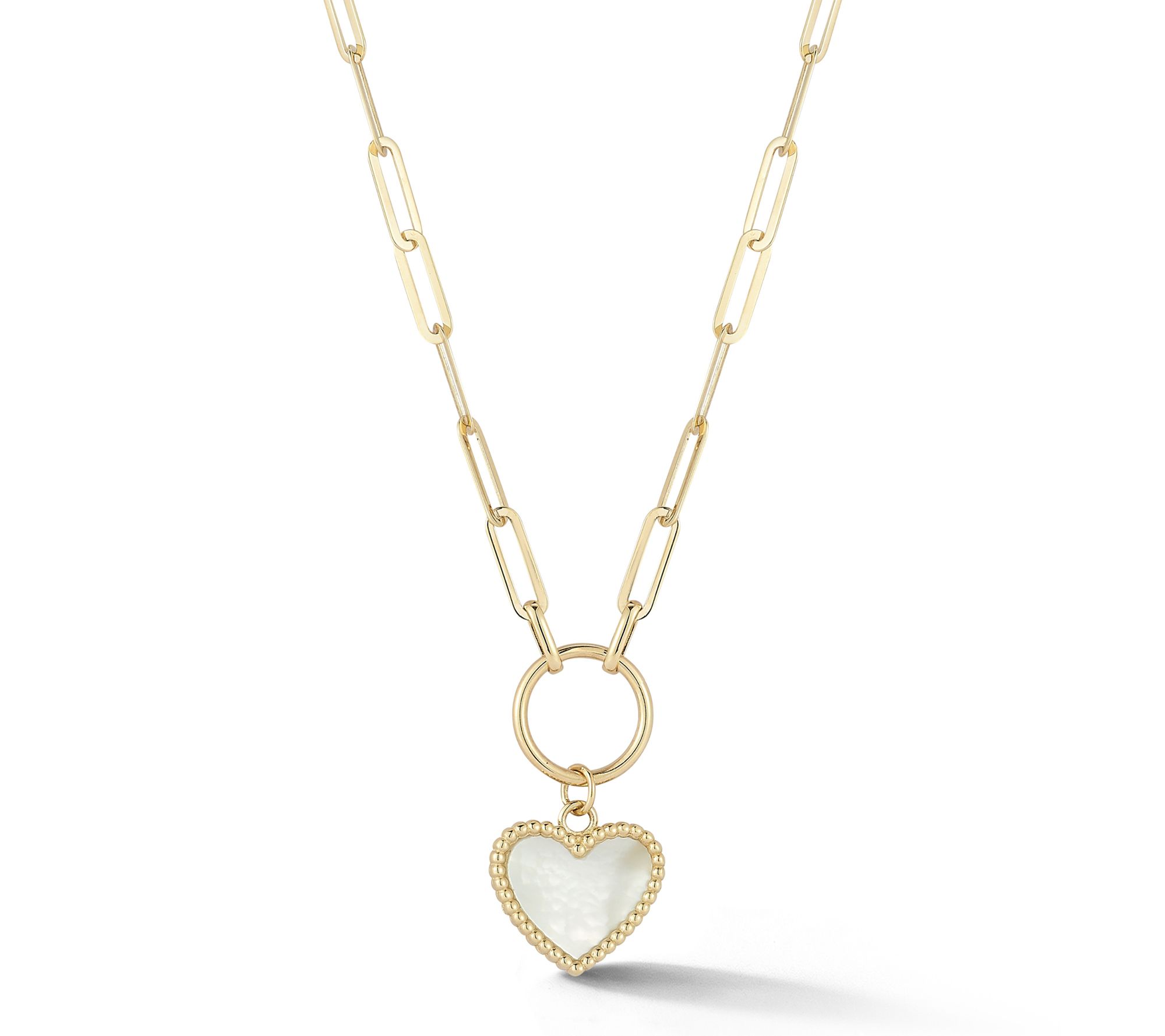 Luminosa Gold Mother of Pearl Heart Link Necklace, 14K