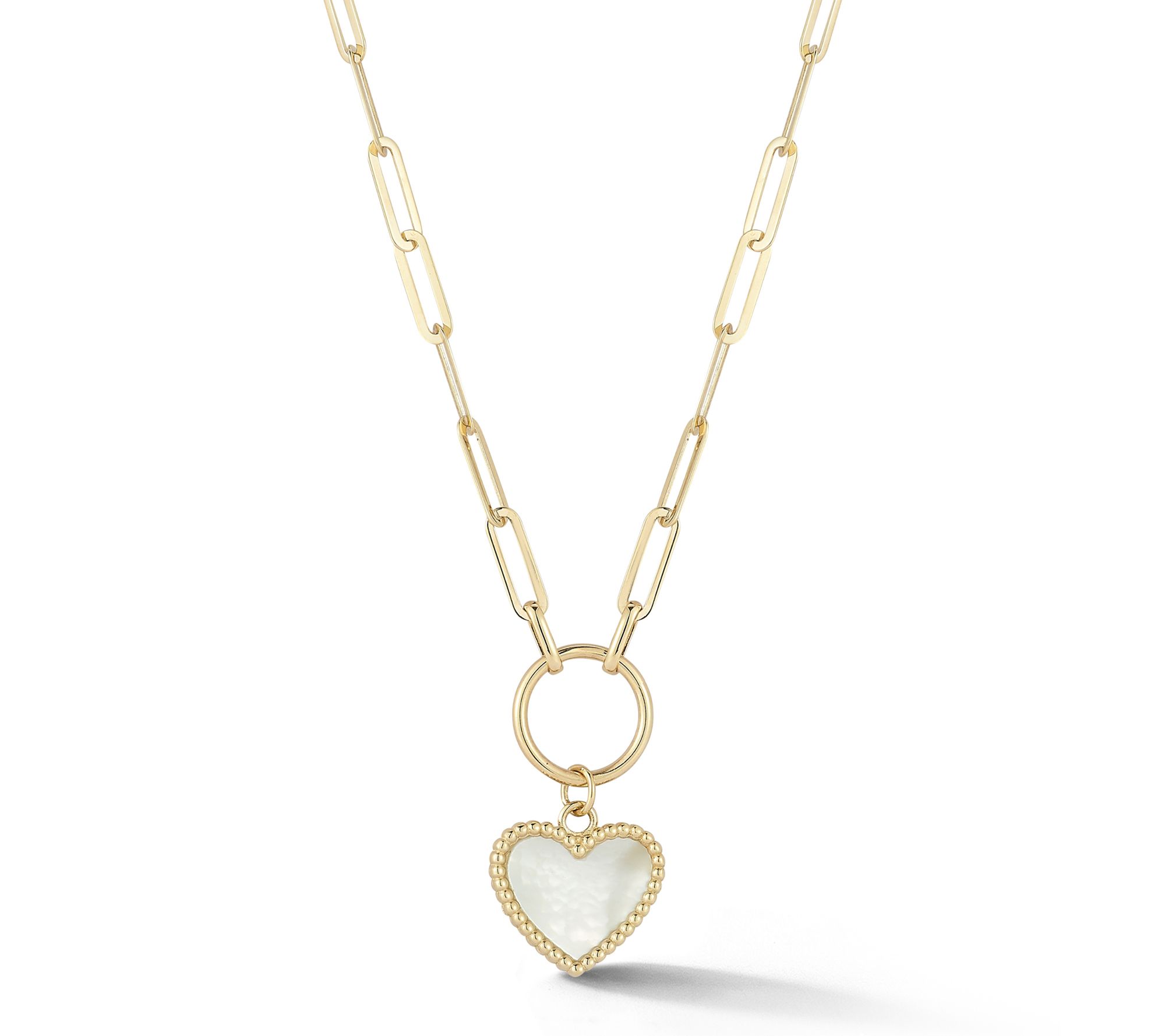 Luminosa Gold Mother of Pearl Heart Link Necklace, 14K