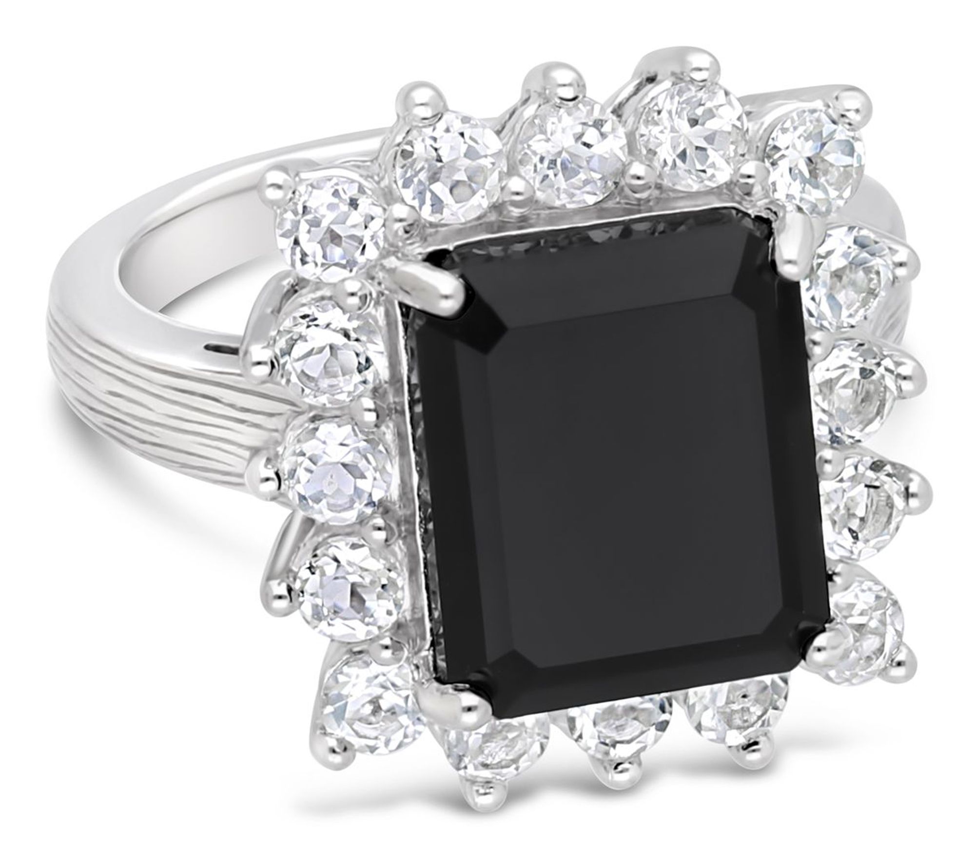 Ariva Sterling Silver Onyx & White Topaz VivienRing