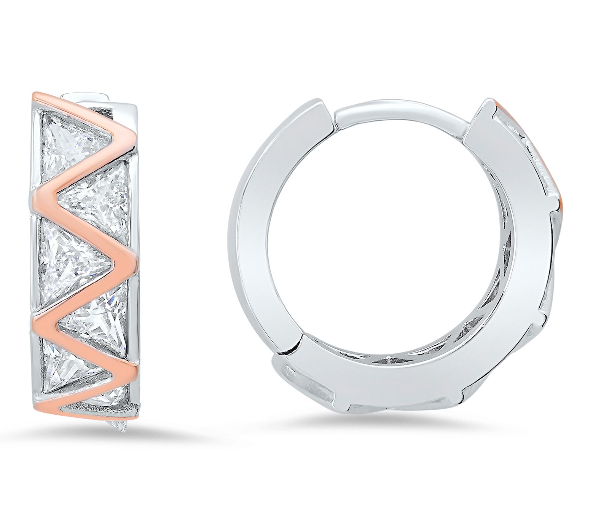 Diamonique Two-Tone Zig Zag Hoop Earrings, Sterling Silver