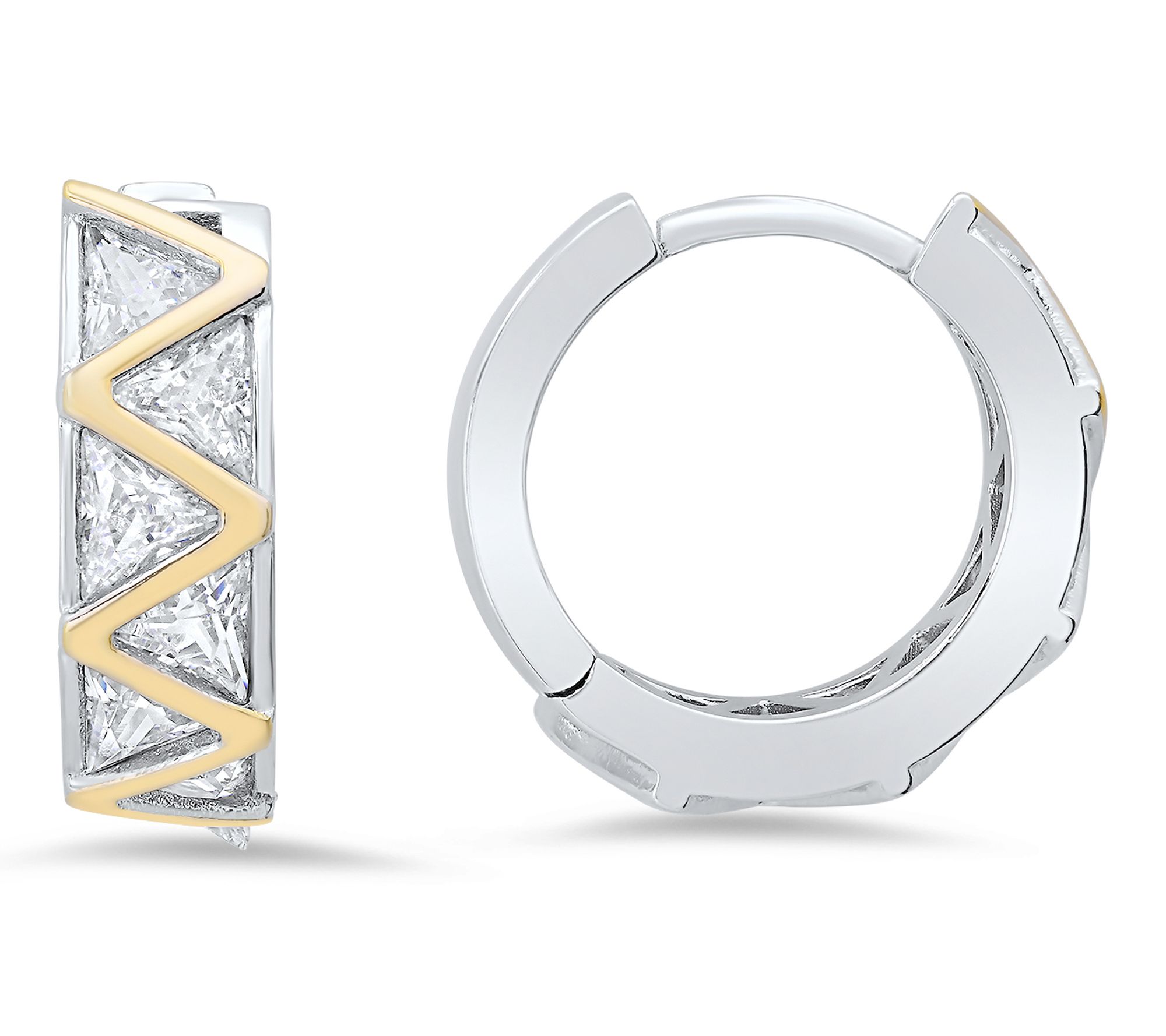 Diamonique Two-Tone Zig Zag Hoop Earrings, Sterling Silver