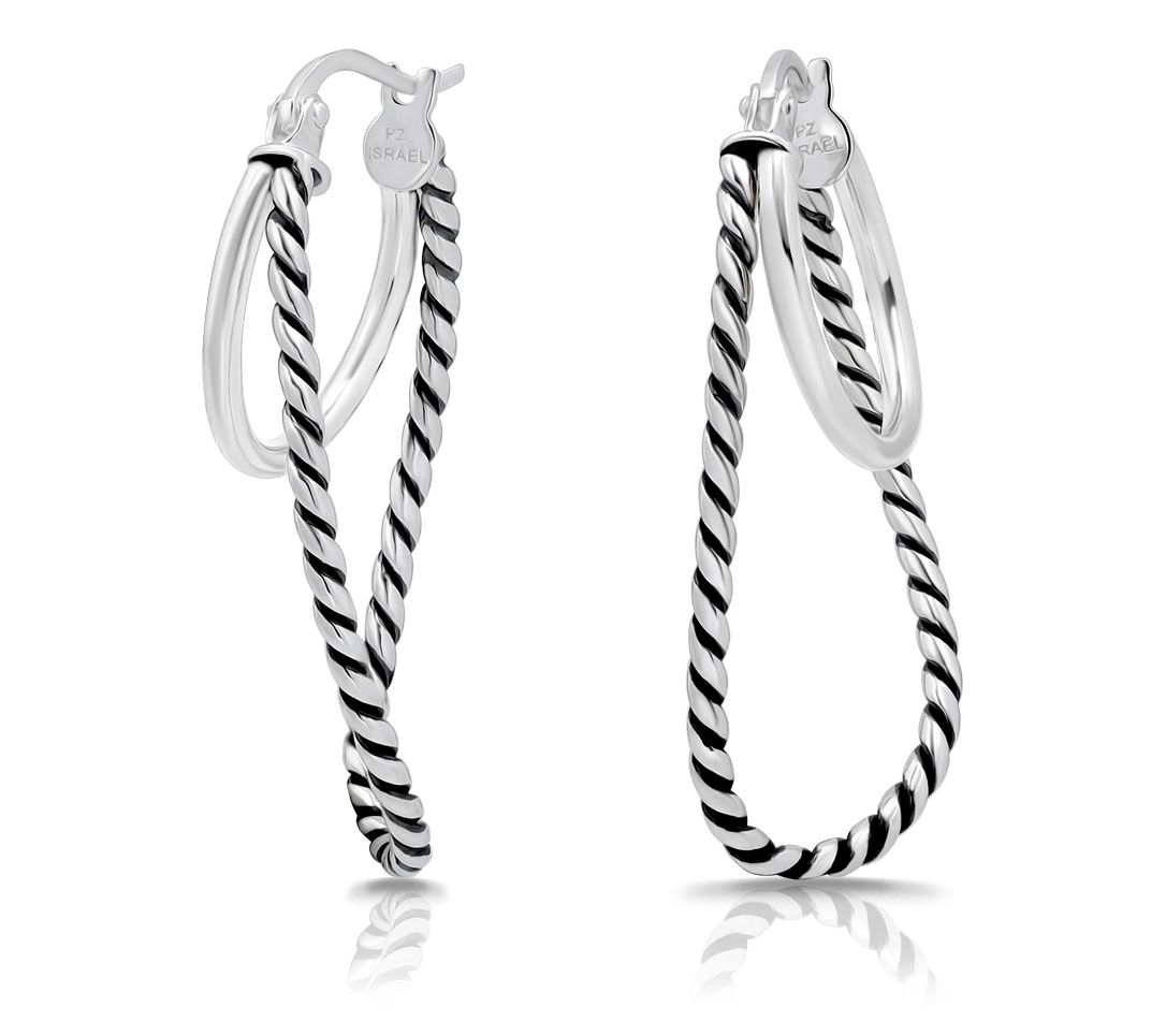 Or Paz Rope Textured Double Hoops Earrings