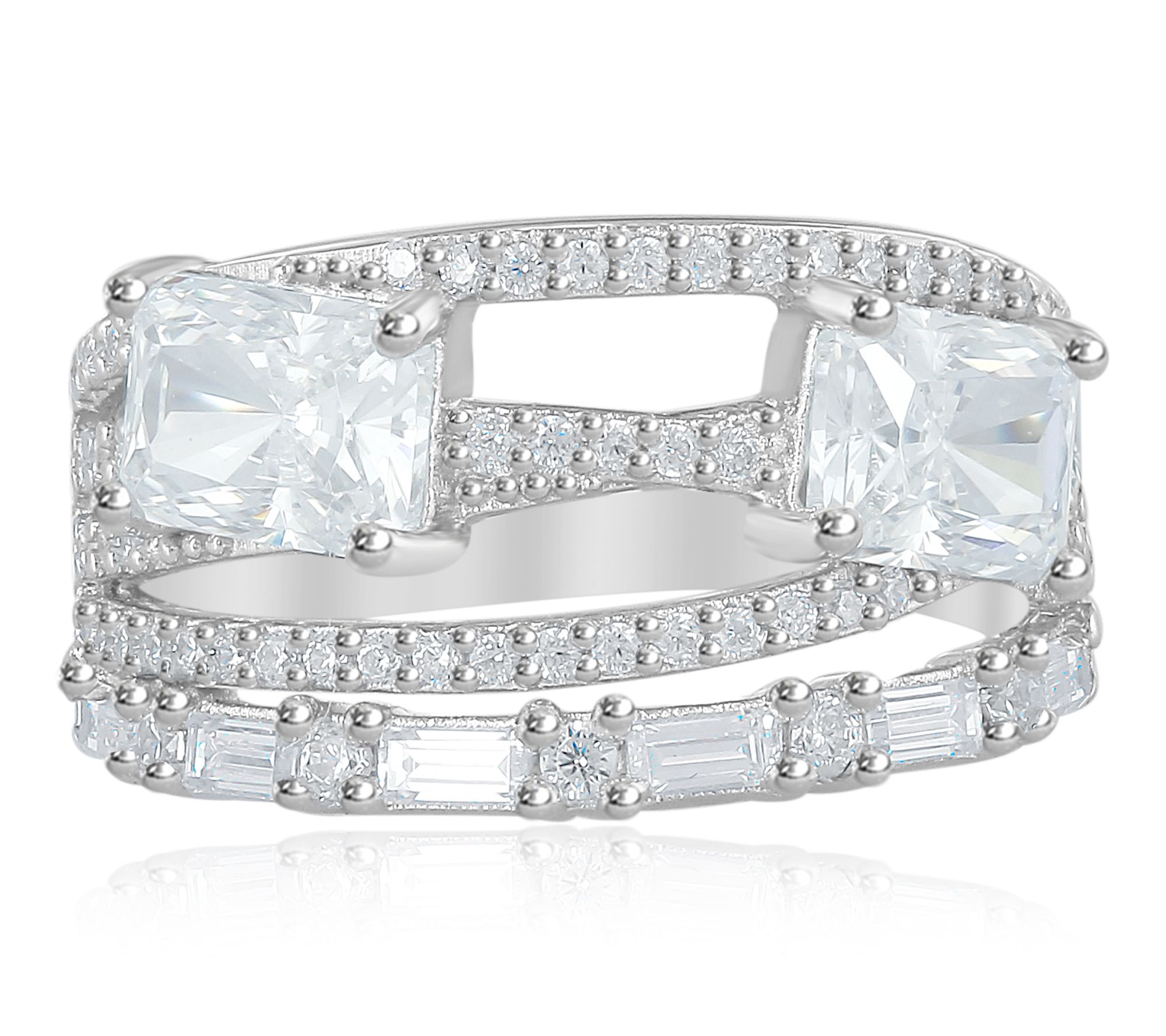 Diamonique x Kathy Levine Multi-Row Ring, Sterling Silver - QVC.com