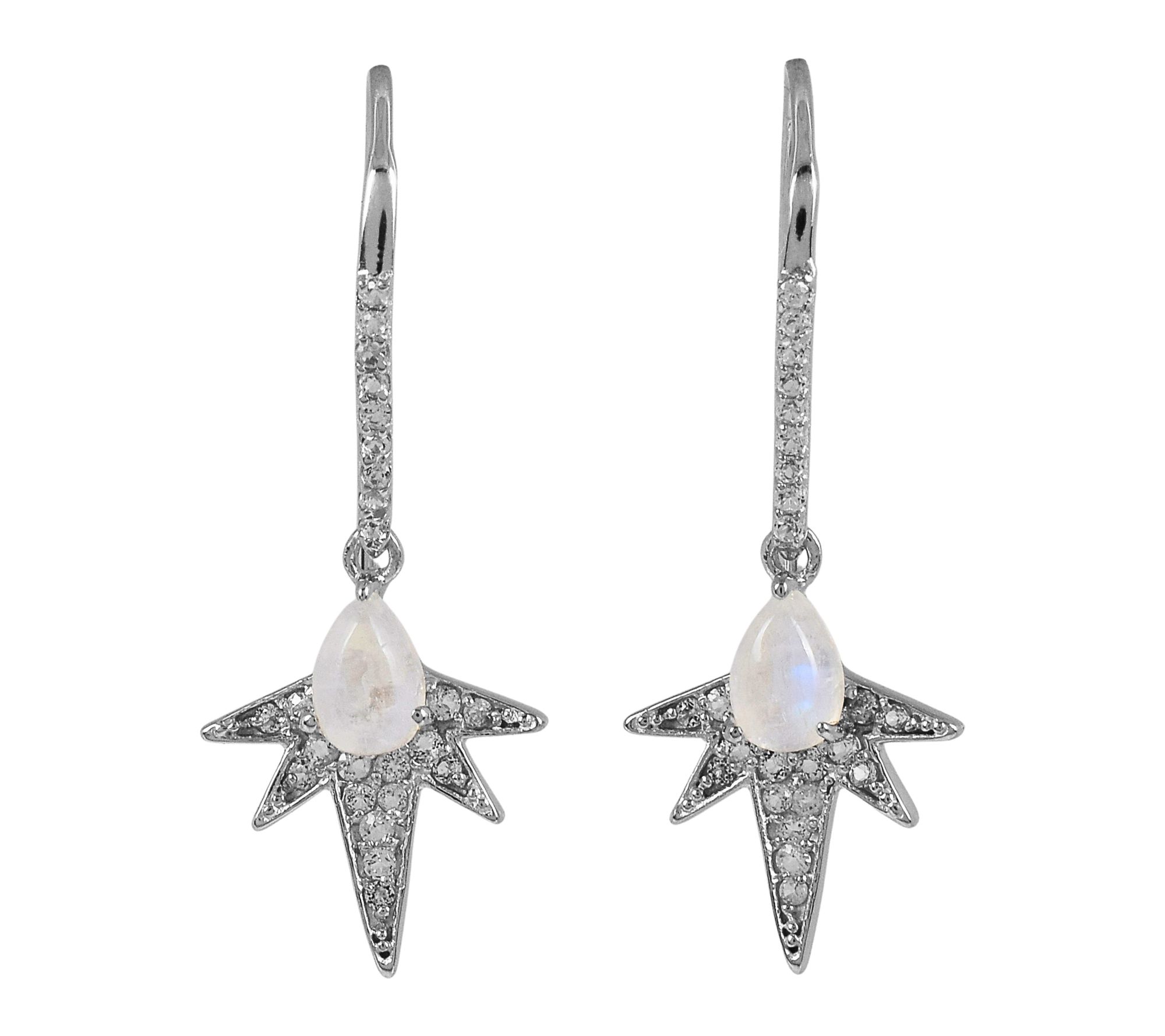 Affinity Gems Moonstone & Zircon Dangle Earrings, Sterling