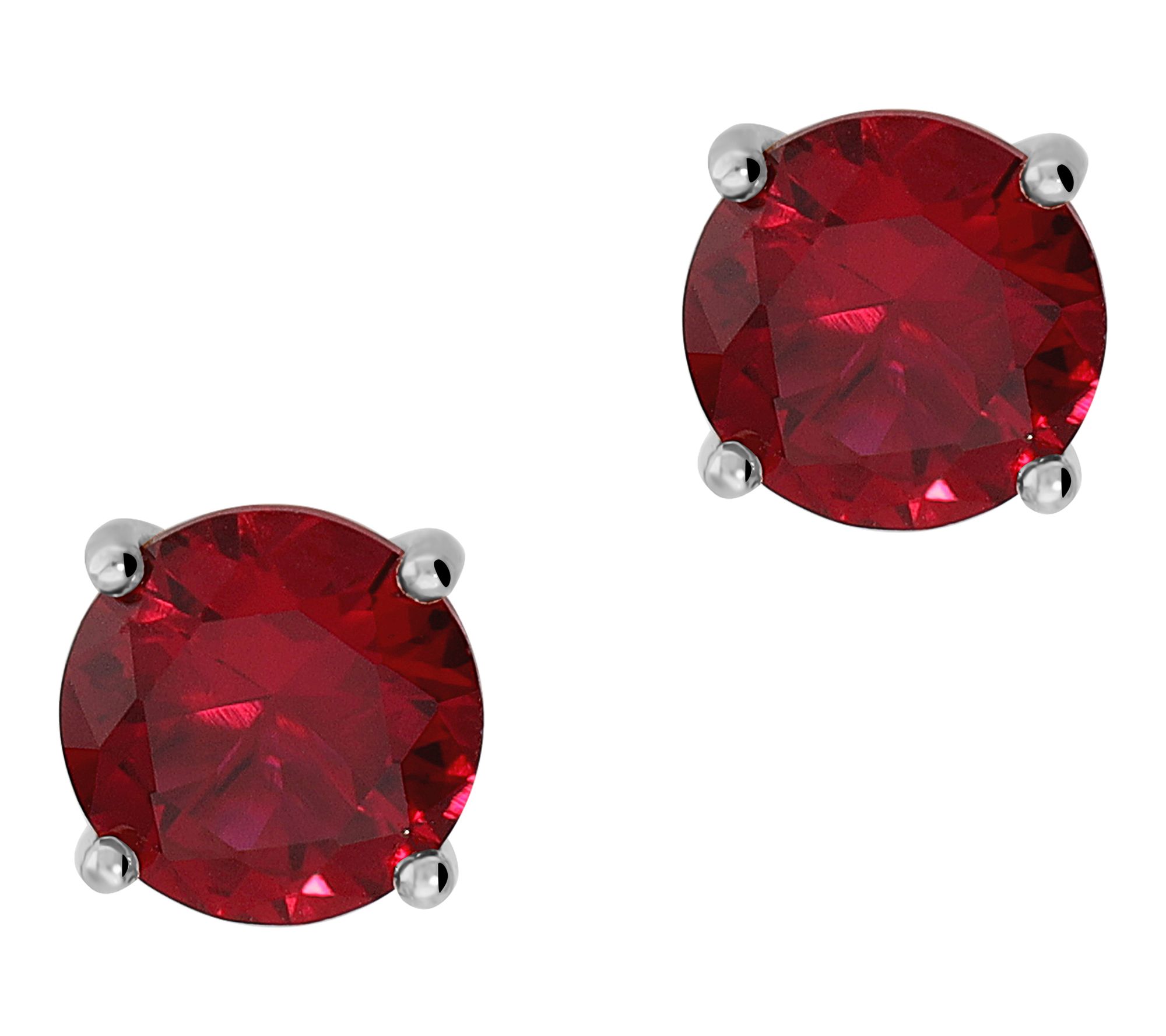 Diamonique Red Solitaire Stud Earrings, Sterling Silver