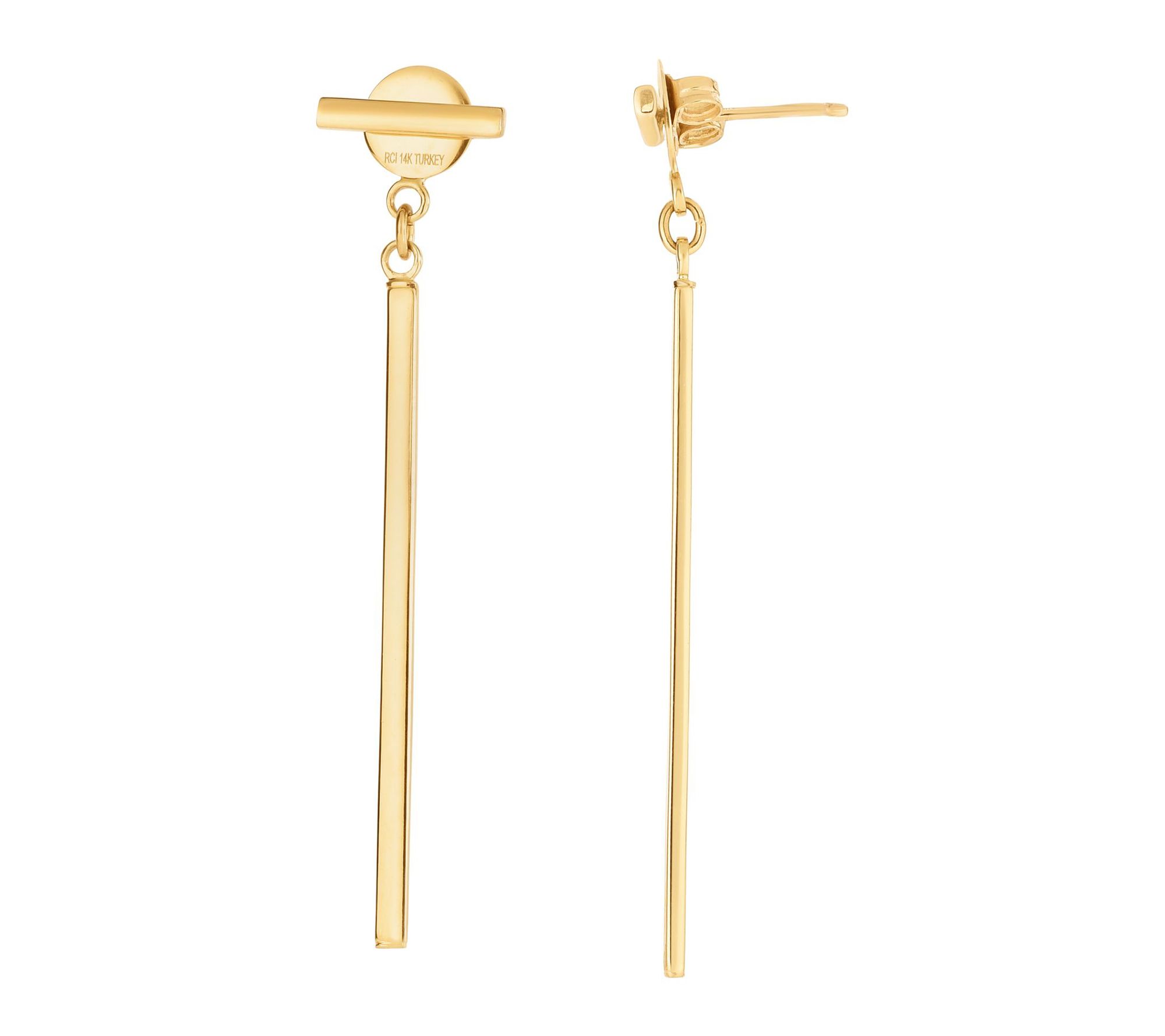 14K Gold Dangling Bar Stud Earrings