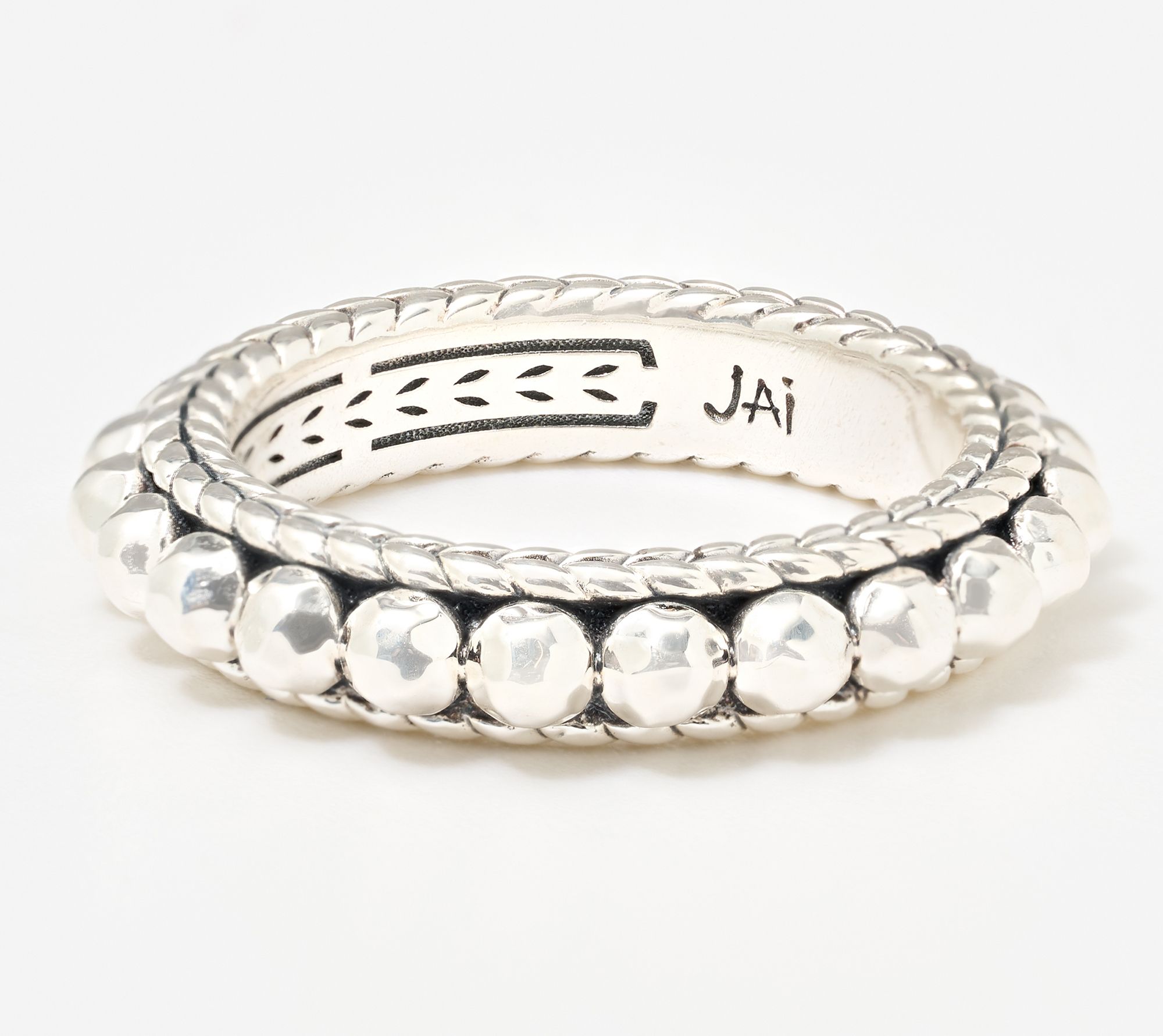 JAI Sterling Silver Hammered Shimmer Bead Band Ring