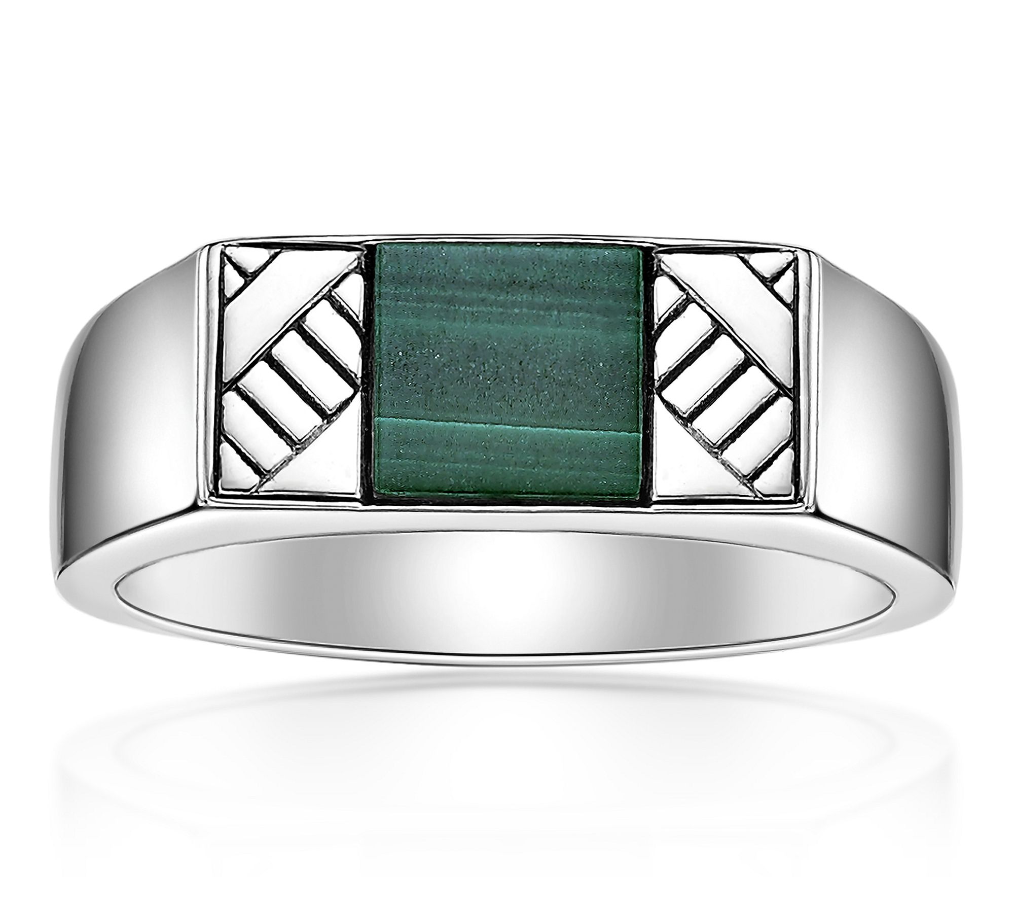 LYNX Men's Sterling Silver Malachite Signet Ring