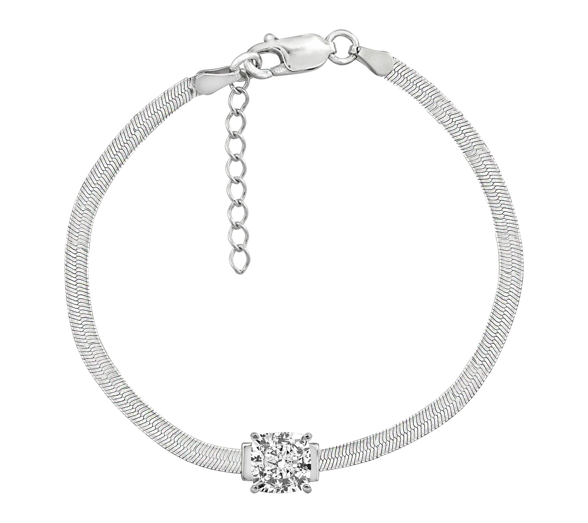 Diamonique Herringbone Bracelet, Sterling Silver