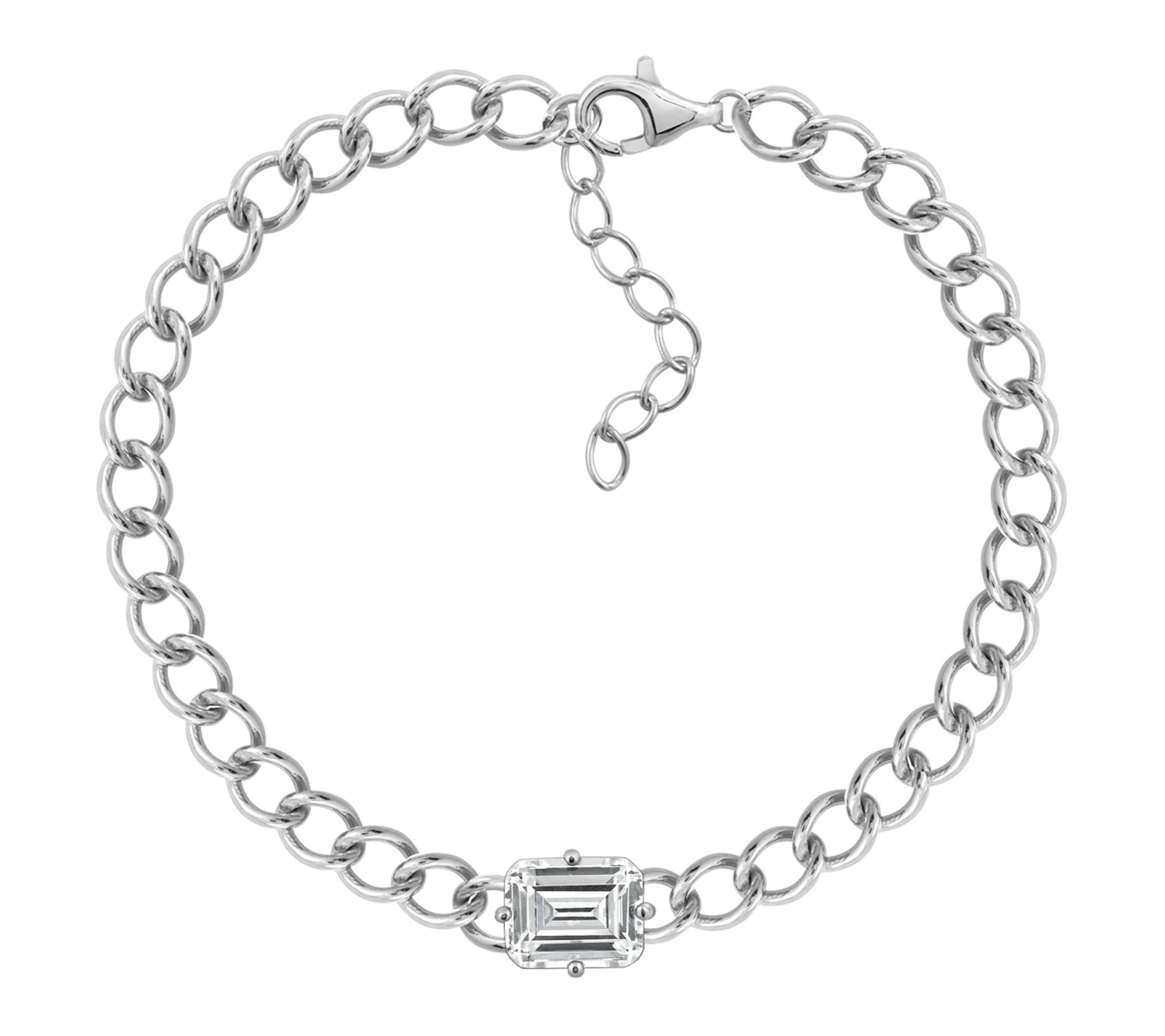 Diamonique Emerald Cut Solitaire Bracelet, Sterling Silver