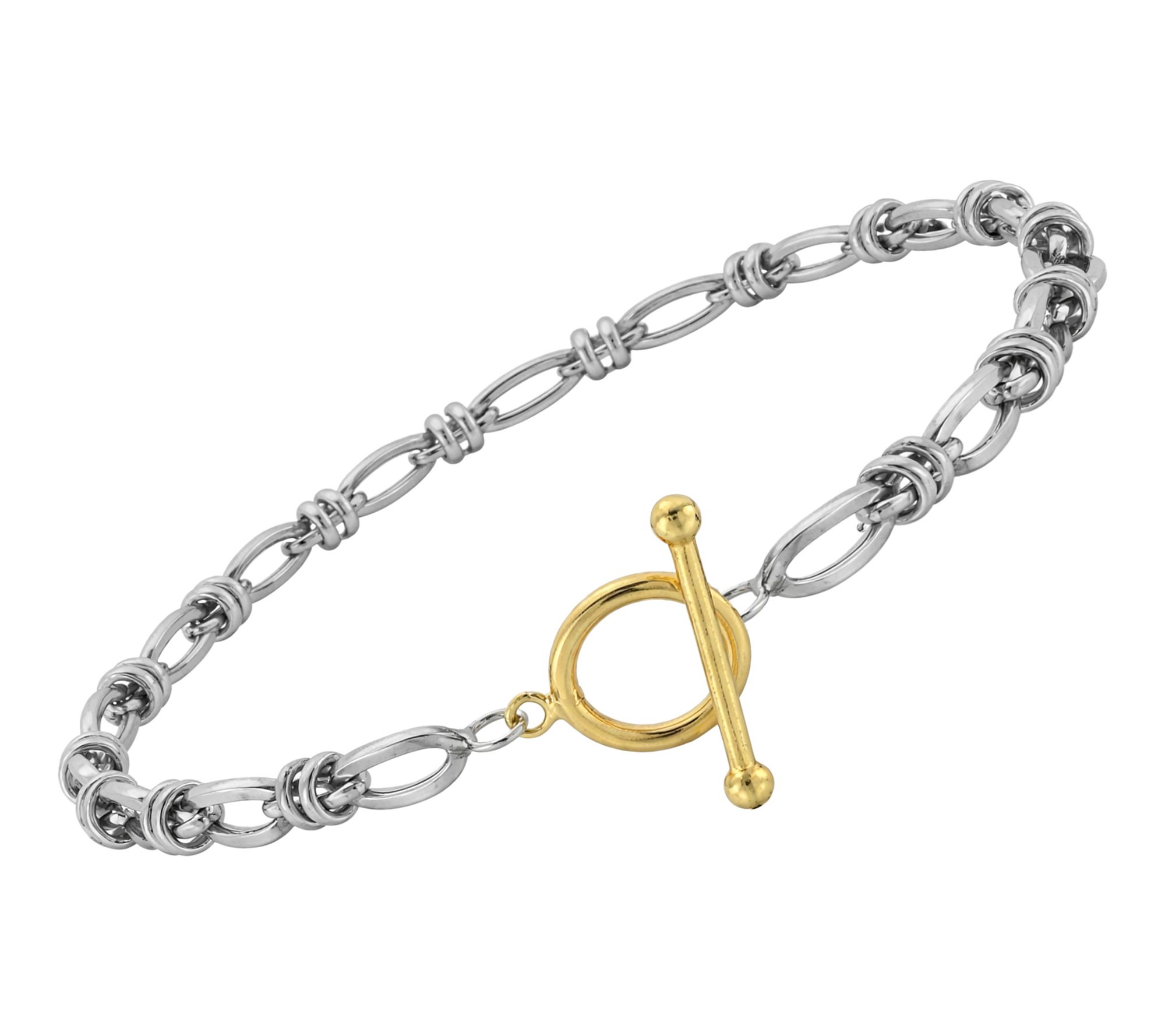 Sterling Silver Two-Tone Station Toggle Bracelet, Sterling