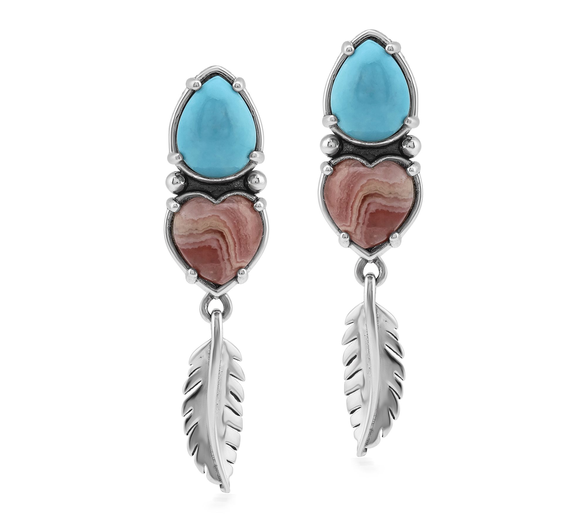 American West Sterling Heart & Pear Gemstone Feather Earrings