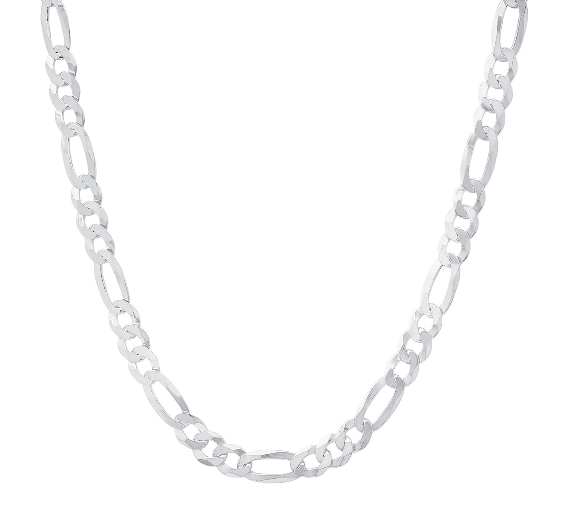 Silver Style Flat Figaro Chain Neckalce, Sterling Silver
