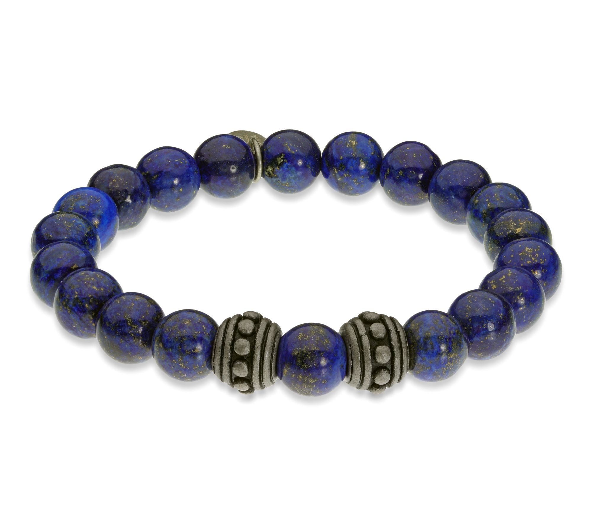 LYNX Men's Stainless Steel Lapis Bead Stretch Bracelet