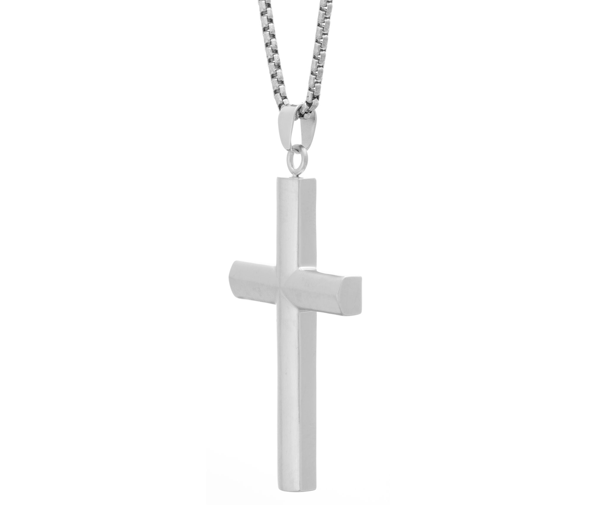 LYNX Men's Stai nless Steel Cro ss Pendant w/ B ox Chain - QVC.com