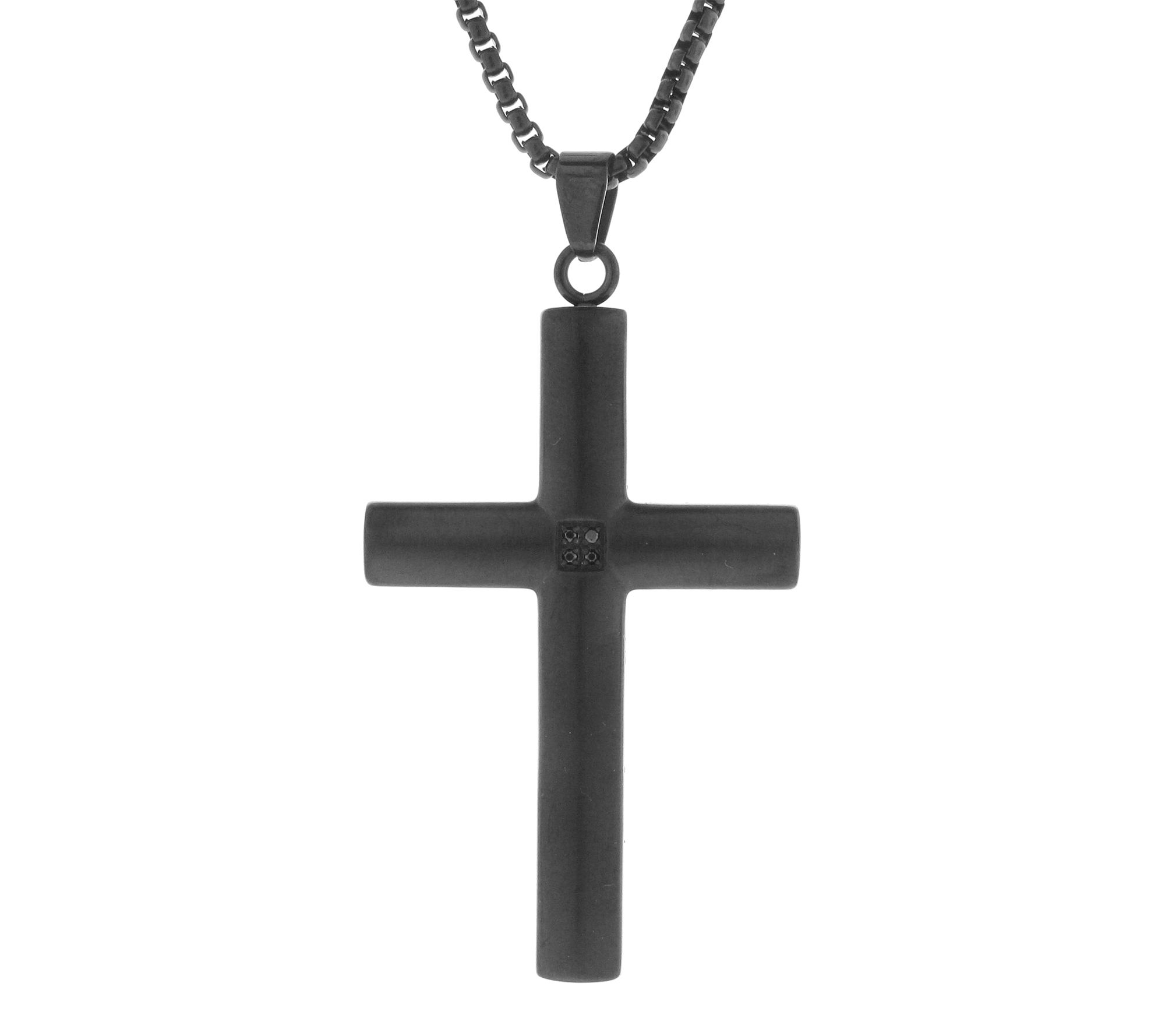 LYNX Men's Stai nless Steel Cro ss Pendant w/ B ox Chain