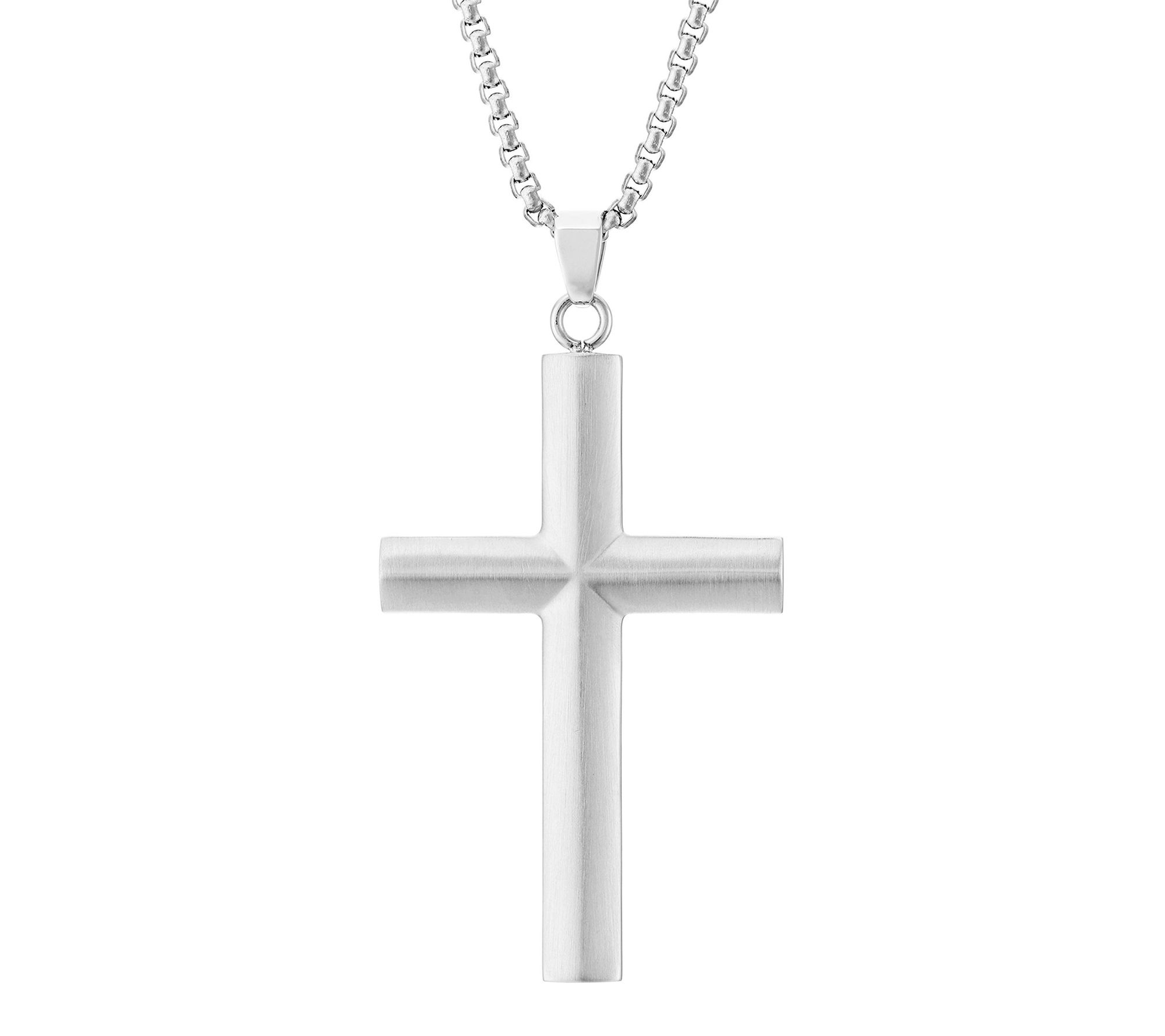 LYNX Men's Stai nless Steel Cro ss Pendant w/ B ox Chain