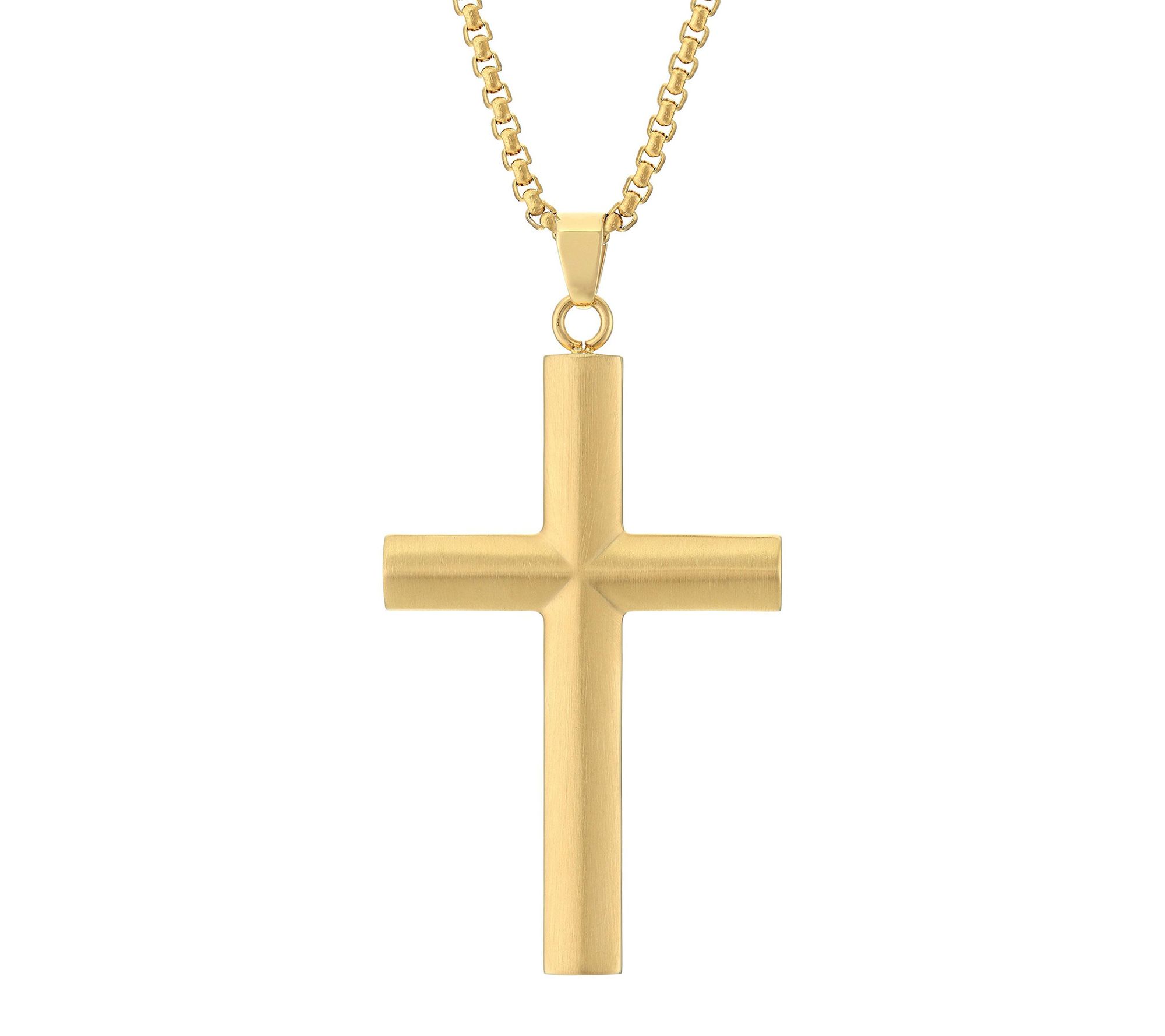 LYNX Men's Stai nless Steel Cro ss Pendant w/ B ox Chain
