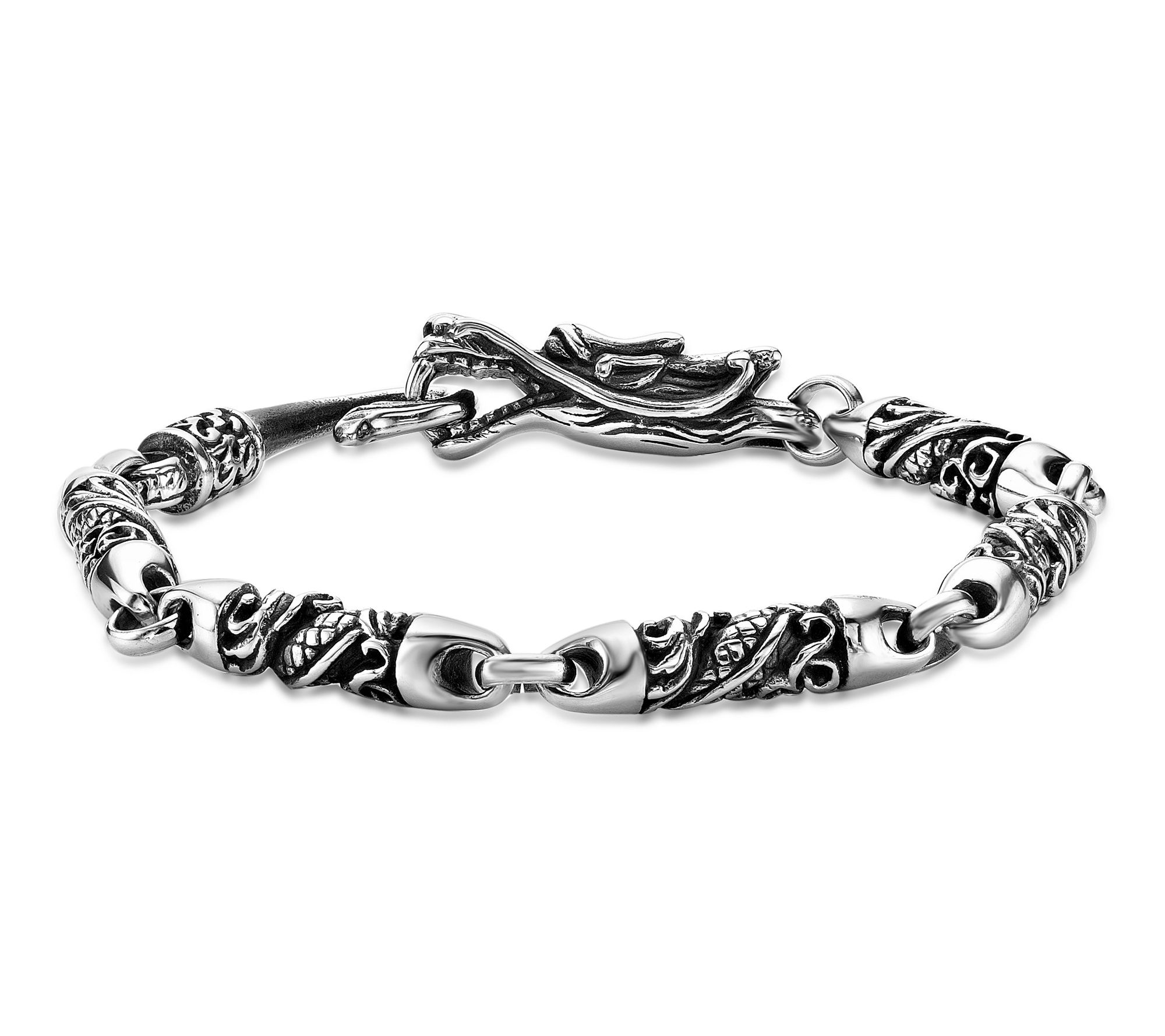 LYNX Men's Antiqued Stainless Black Finish Dragon Bracelet