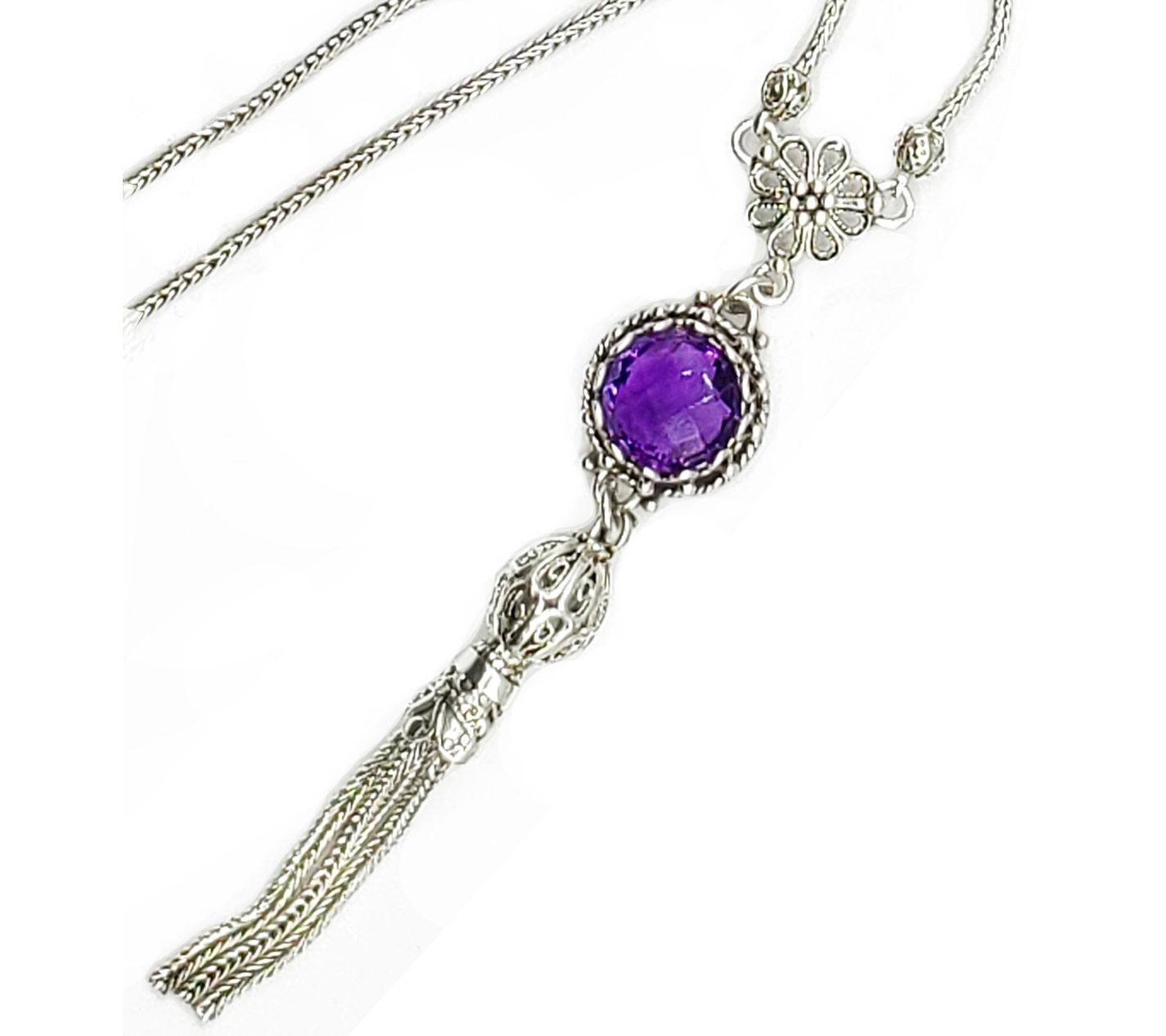 Artisan Crafted Sterling Gemstone Tassel Necklace