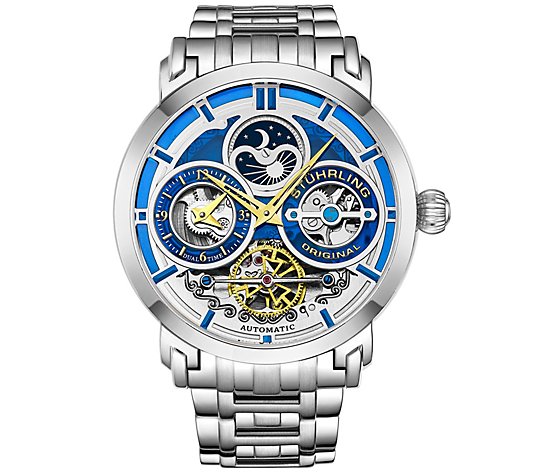 Stuhrling Men's Luciano Skeleton Stainless Watch w/ Link Stra