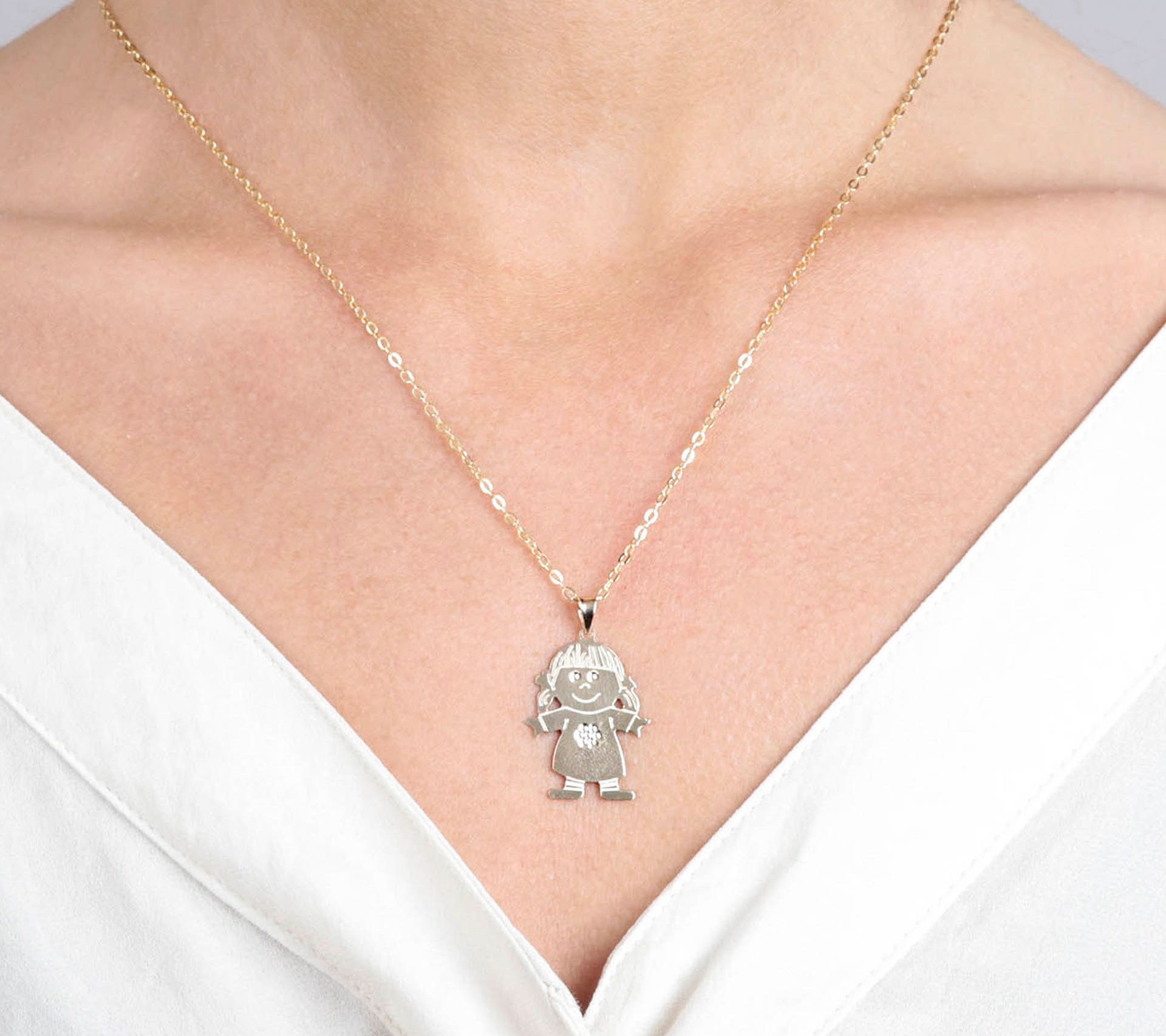 Italian Gold Girl Pendant with 18" Chain, 14K Gold