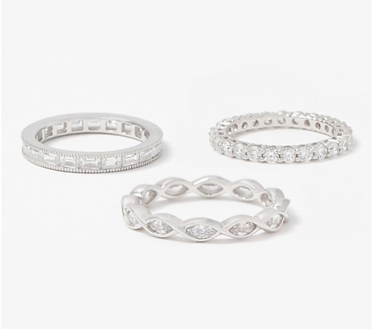 Diamonique 4.35 cttw Set of 3 Rings, Sterling Silver