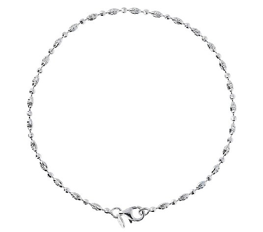 925 Sterling Silver 2mm Polished Novelty Chain Anklet with 1in Extender Length