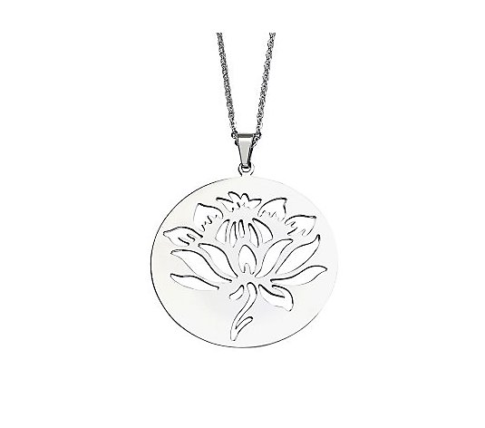 Stainless Steel Flower Cutout Disc Pendant w/22" Chain