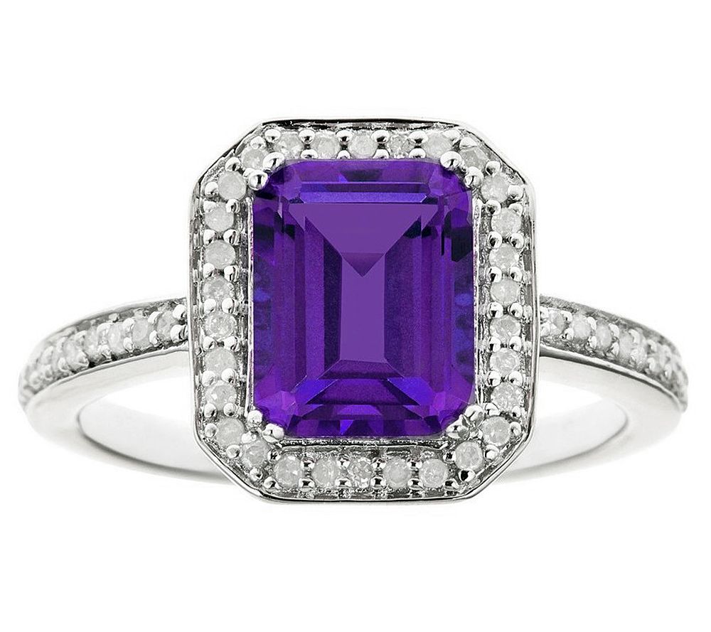 Sterling Emerald-Cut Gemstone & 1/4 cttw Diamond Ring - Page 1 — QVC.com