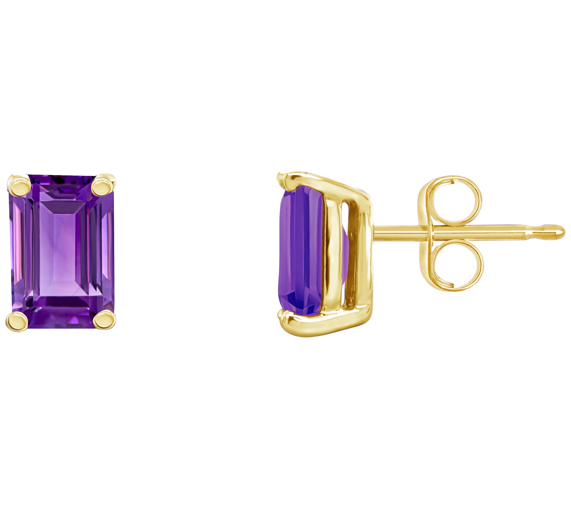 14K Gold Emerald-Cut 1.10 cttw Amethyst Stud Ea rrings
