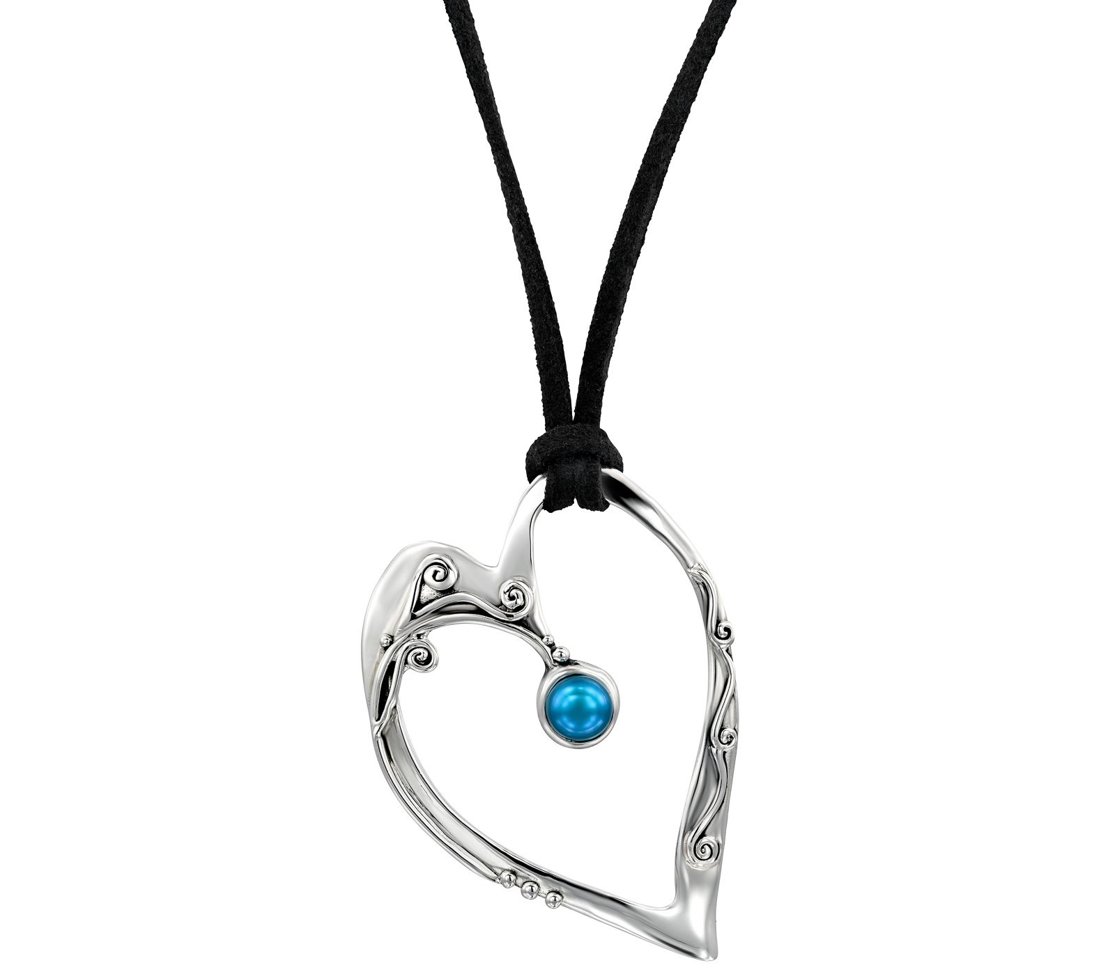 Hagit Sterling Cultured Pearl Heart Pendant o nLeather Cord
