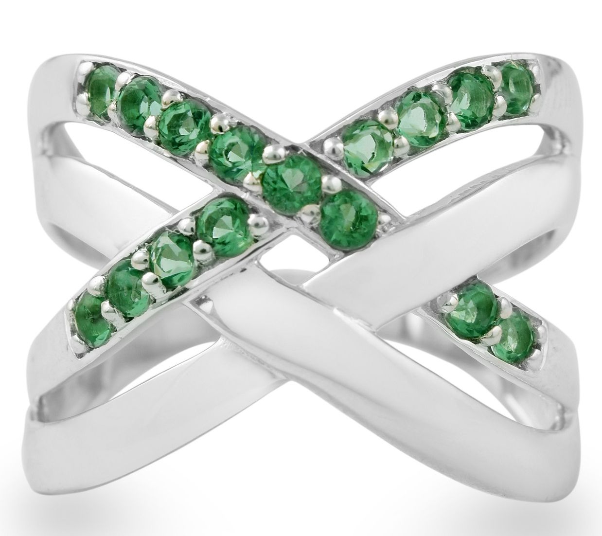Sterling Silver 0.55 cttw Emerald Crisscross Ring