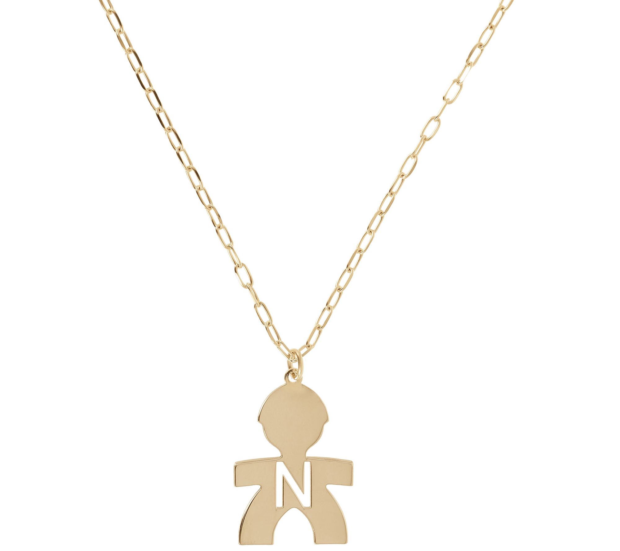 Italian Silver 18K Plated Boy Initial w/ Paperclip Link Chain